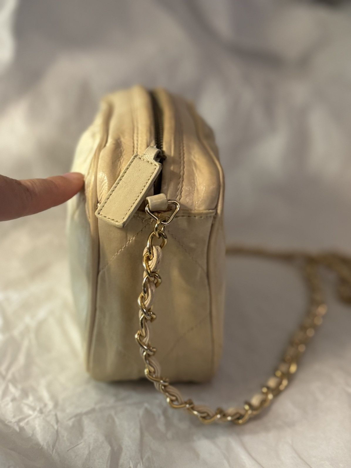 Chanel Vintage Chanel Crossbody Beige Stitched Leather Satin Bag Size ONE SIZE - 10 Thumbnail