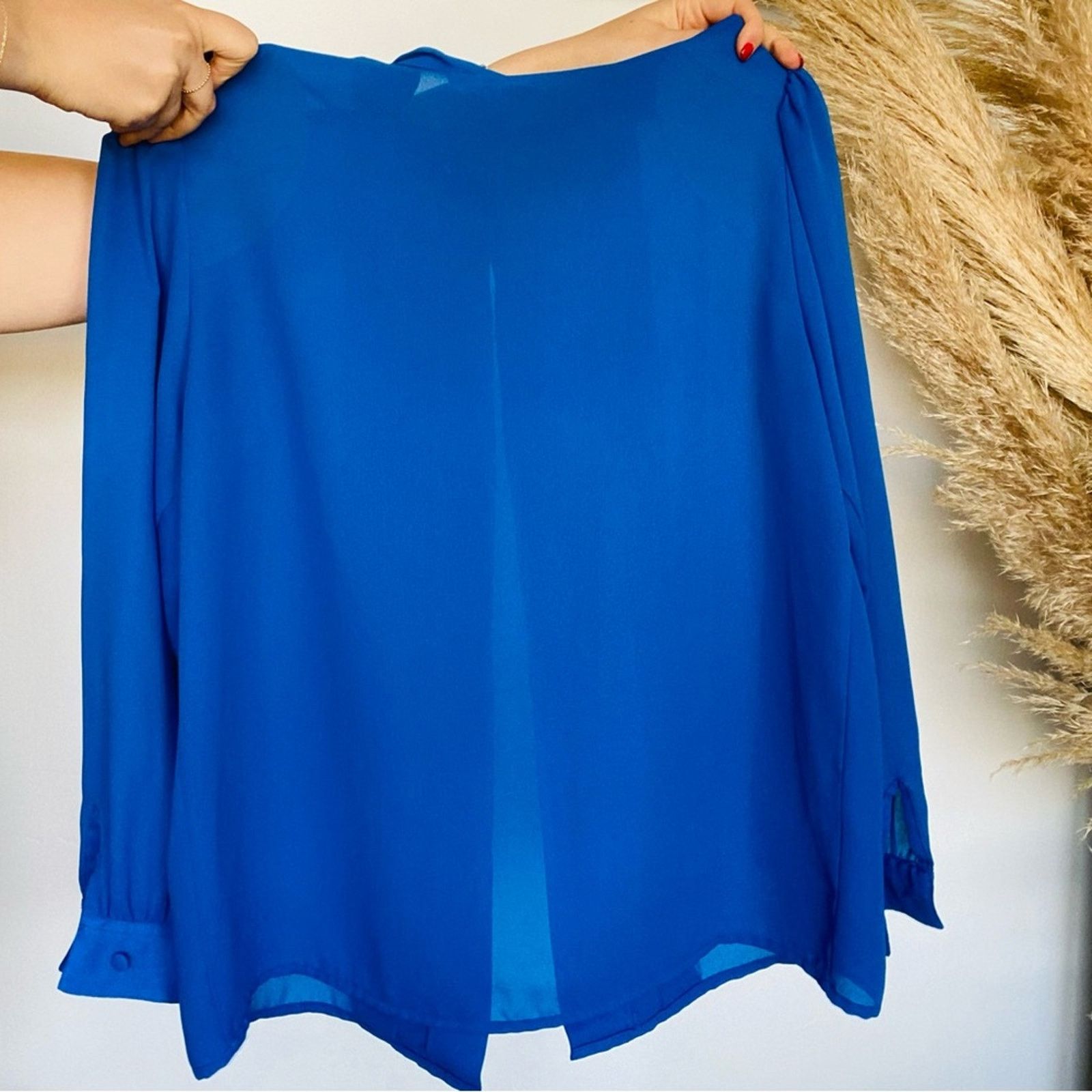 Vintage VINTAGE Royal Blue Long Sleeve Sheer Button Blouse Shirt Top Size S / US 4 / IT 40 - 8 Thumbnail