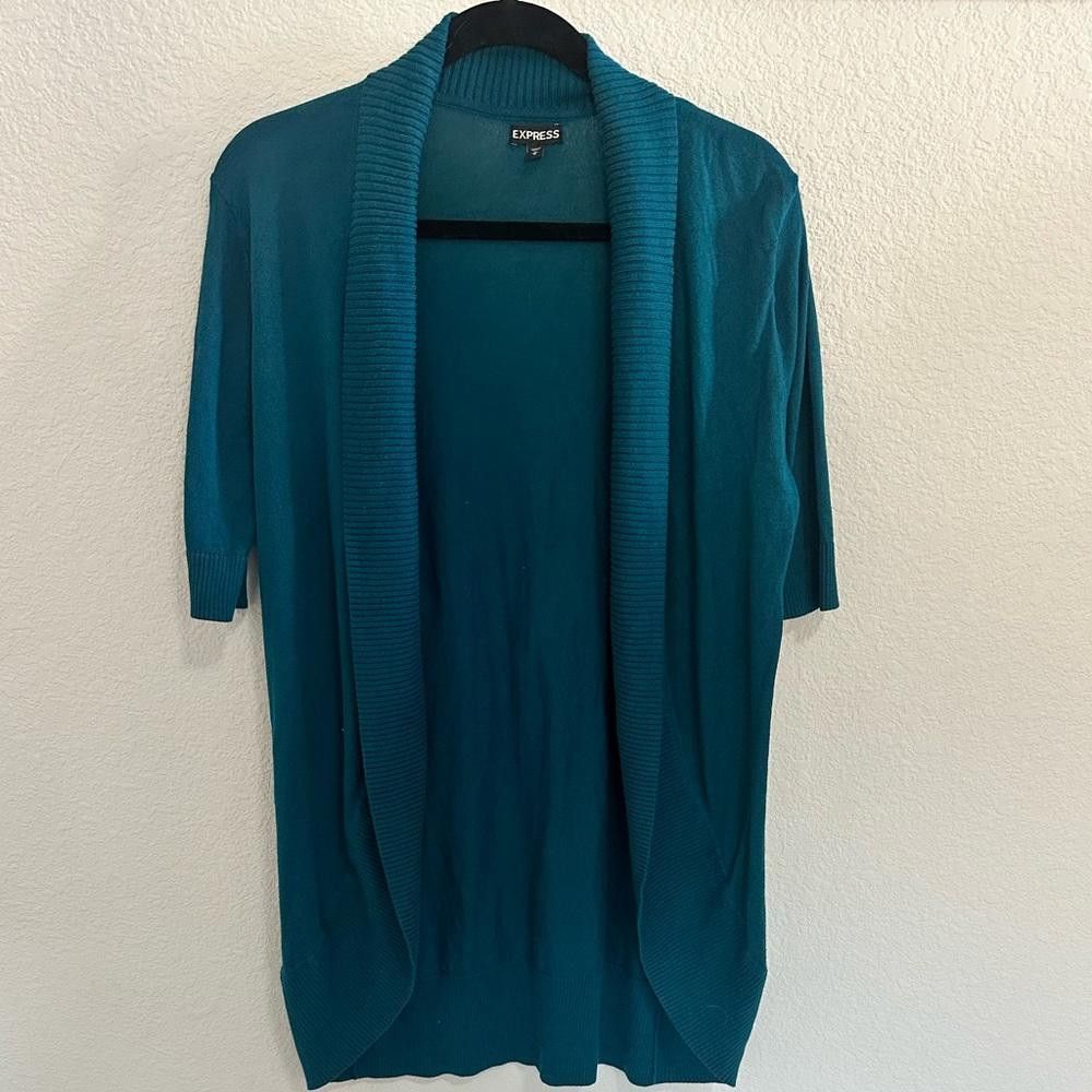Express Express Short Sleeve Open Shawl Cardigan Teal Blue Medium Size M / US 6-8 / IT 42-44 - 2 Thumbnail