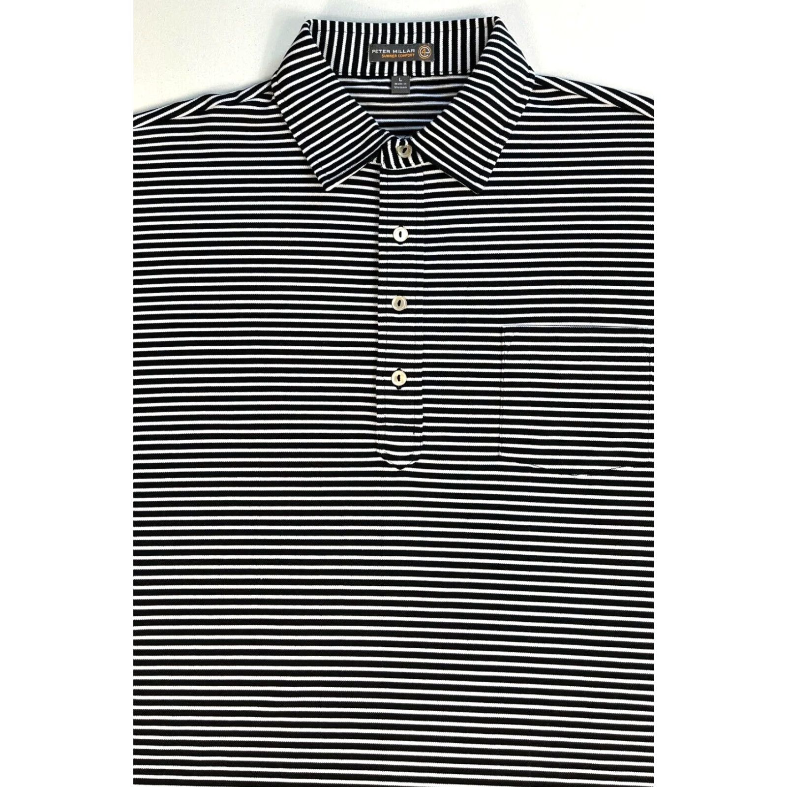 Peter Millar VINTAGE Peter Millar Summer Comfort Polo Shirt Striped Sz L Men's Polo Shirt White Black 90s golf walking Pockets Stretch Mens Size US L / EU 52-54 / 3 - 2 Thumbnail