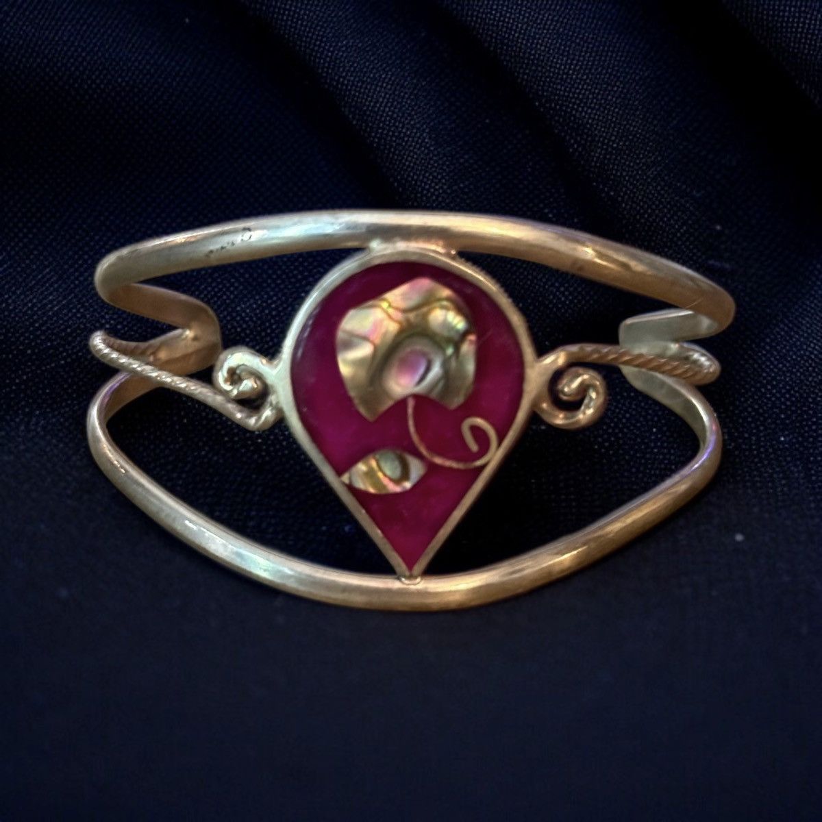 Vintage Vintage silver abalone flower open cuff bracelet Size ONE SIZE - 1 Thumbnail