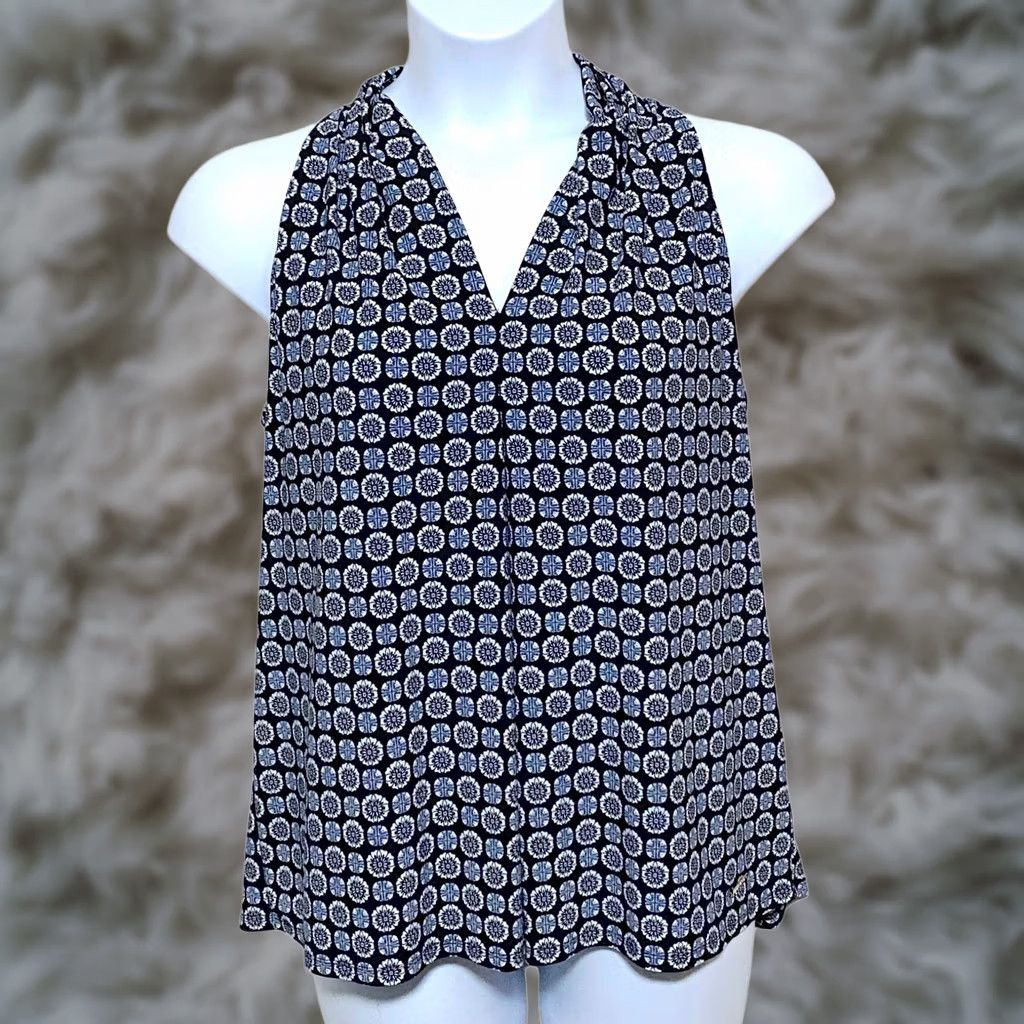 Anne Klein Anne Klein Floral V-Neck Tank Top Blouse XL Women Sleeveless Busy Office Preppy Floral Blue Size XL / US 12-14 / IT 48-50 - 1 Thumbnail