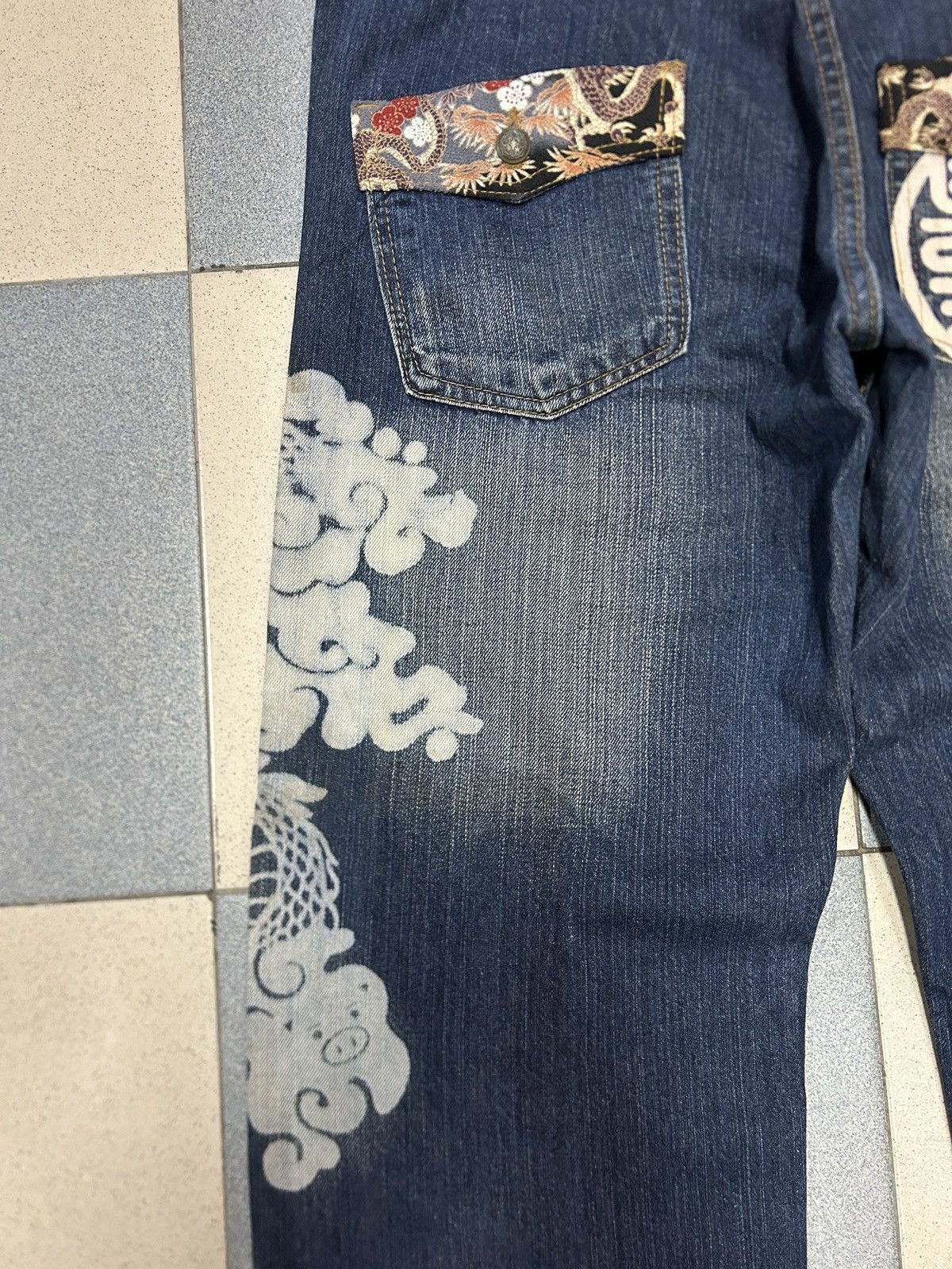 Japanese Brand Vintage Buden Karakuri Sukajan Dragon Baggy Jeans Size US 34 / EU 50 - 8 Thumbnail