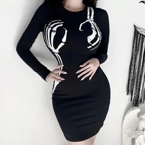Japanese Brand × Vintage SKULL DRESS Long Sleeve Size M / US 6-8 / IT 42-44 - 3 Thumbnail