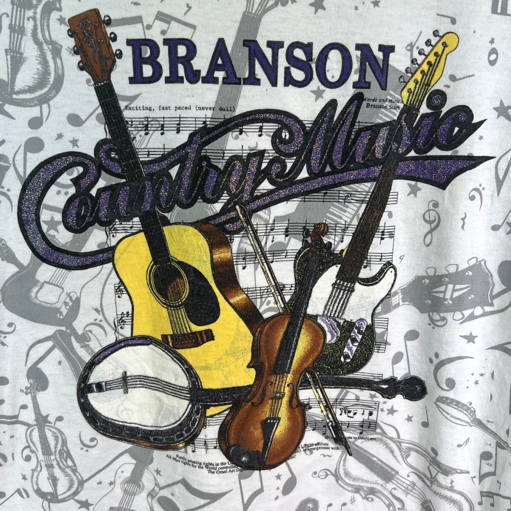 Fruit Of The Loom VINTAGE Country Music Missouri Branson T Shirt XL 90s AOP Gibson Guitar Martin Size US XL / EU 56 / 4 - 2 Thumbnail