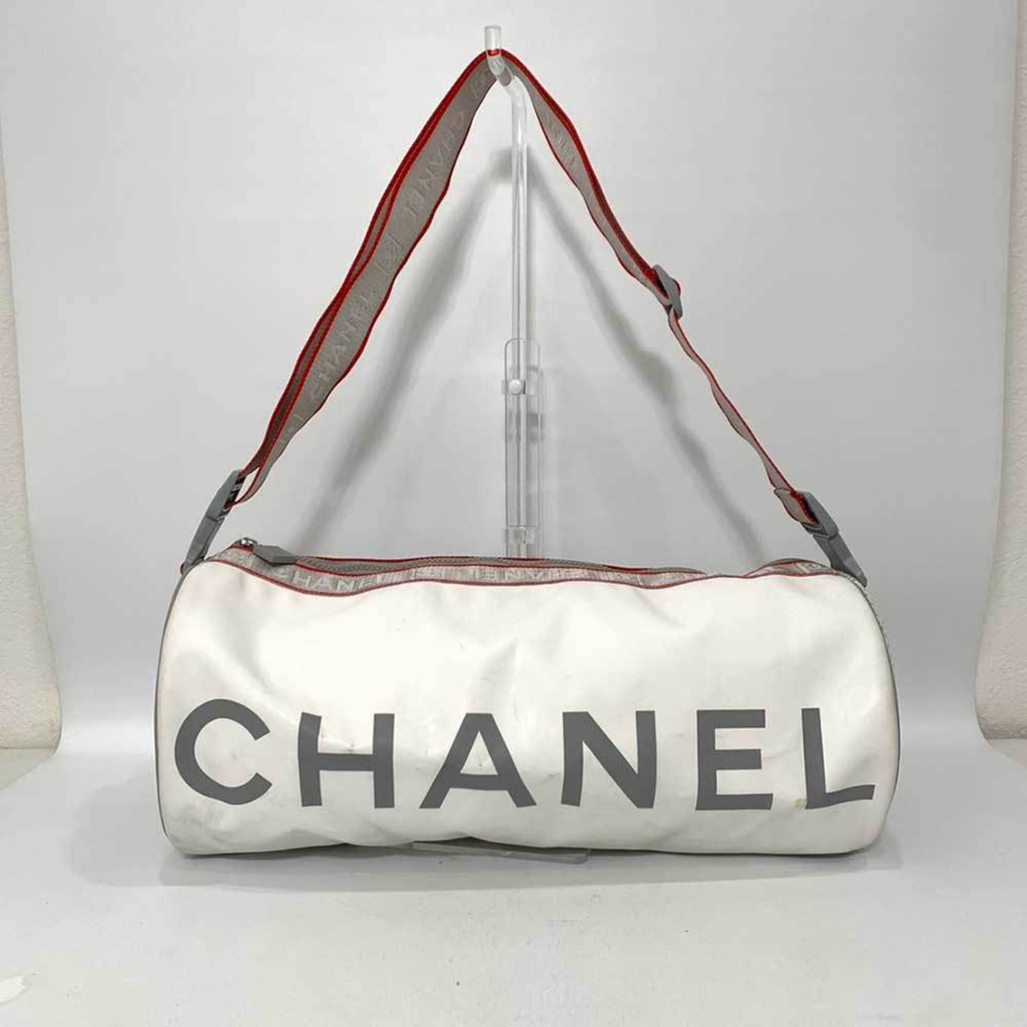 image of Chanel Bag Sports Line Boston White X Gray Red Roll Drum Shoulder Print Ladies Men's Rubber Nylon A