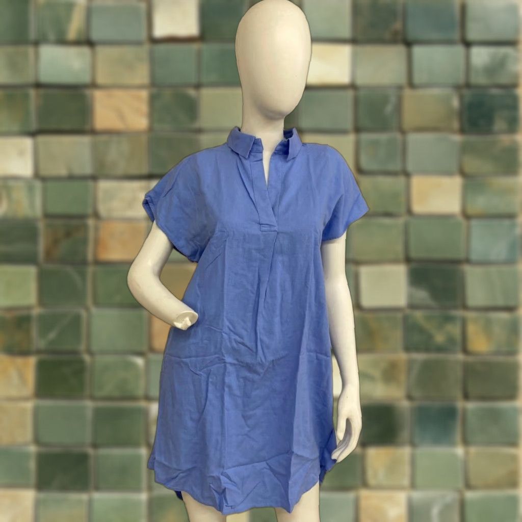 Banana Republic BANANA REPUBLIC Linen-Blend Popover Mini Dress Women's M  Blue