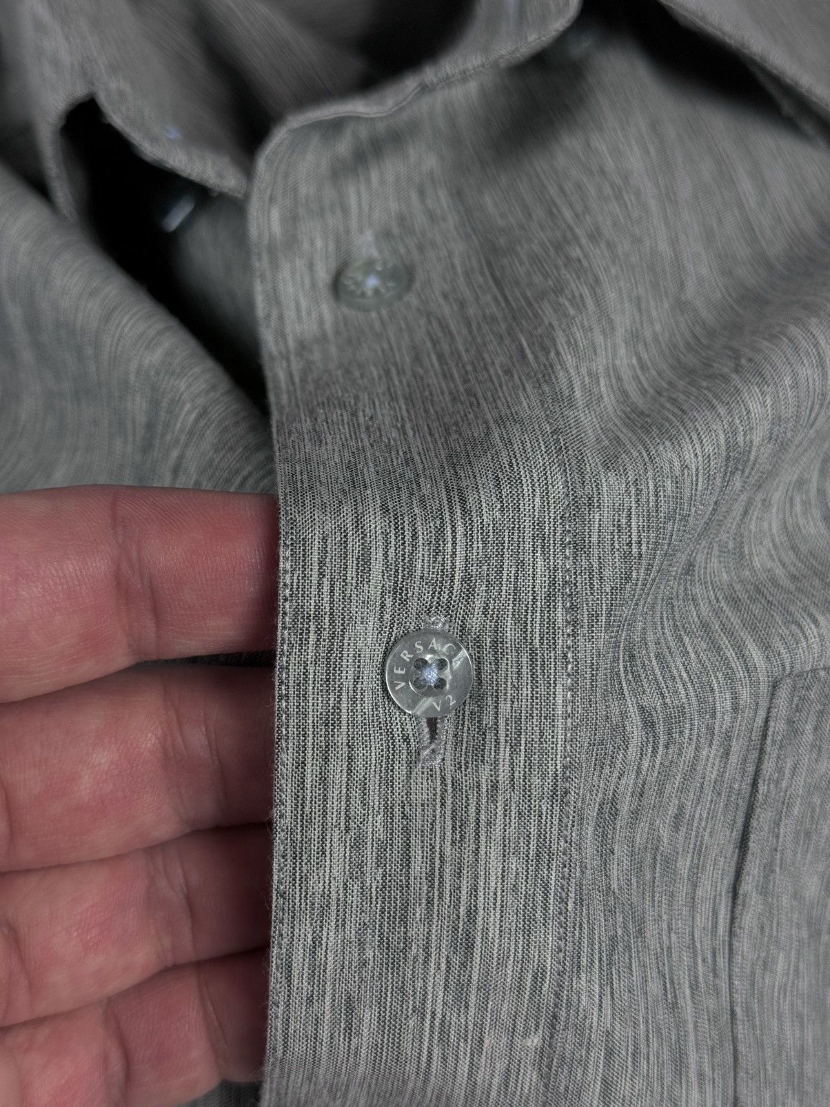 Designer × Versace × Vintage Vintage Versace Classic V2 Gray Melange Long Sleeve Shirt Size US M / EU 48-50 / 2 - 9 Thumbnail