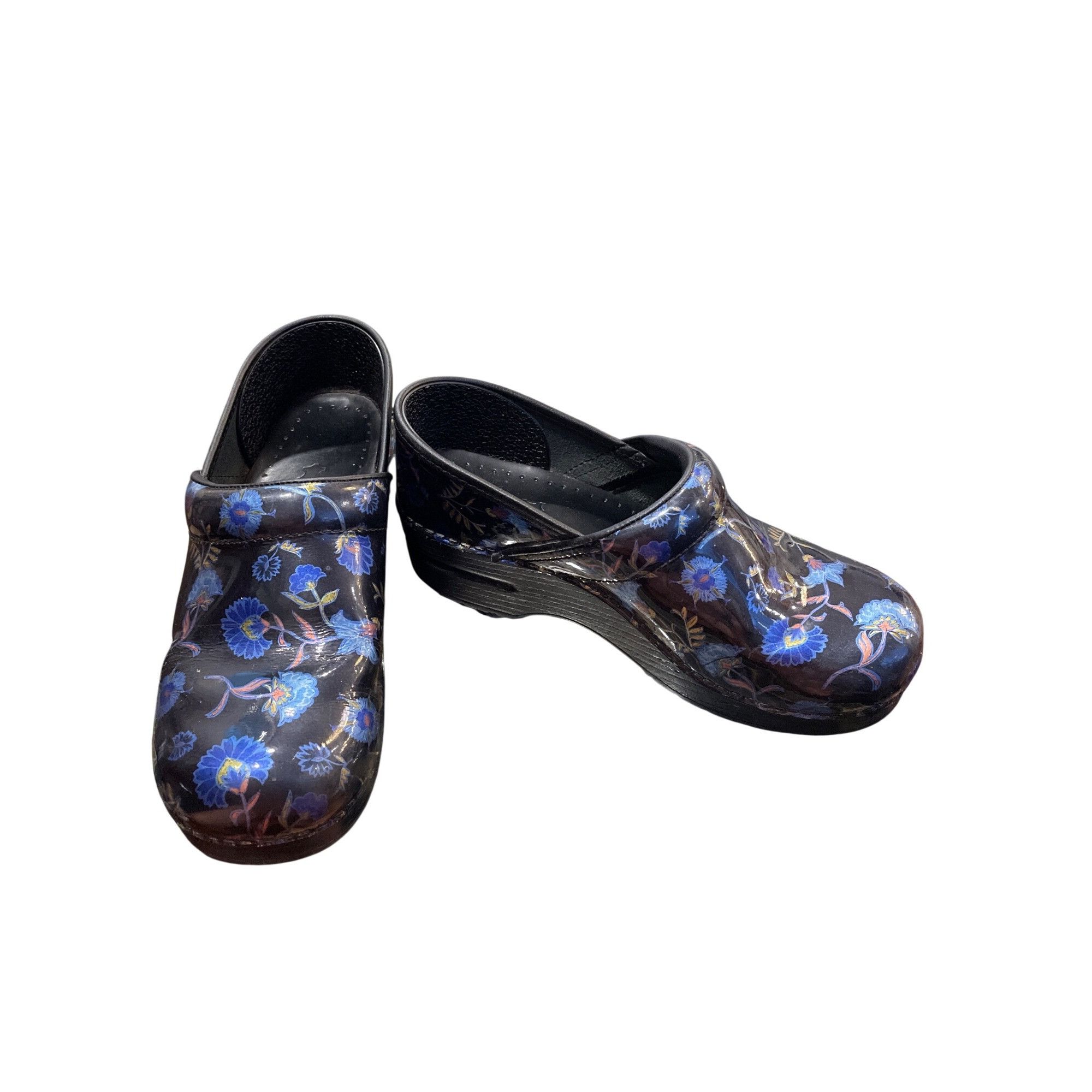 Dansko Dansko wms black blue floral leather nursing mules clogs sz Size US 7.5 / IT 37.5 - 1 Thumbnail