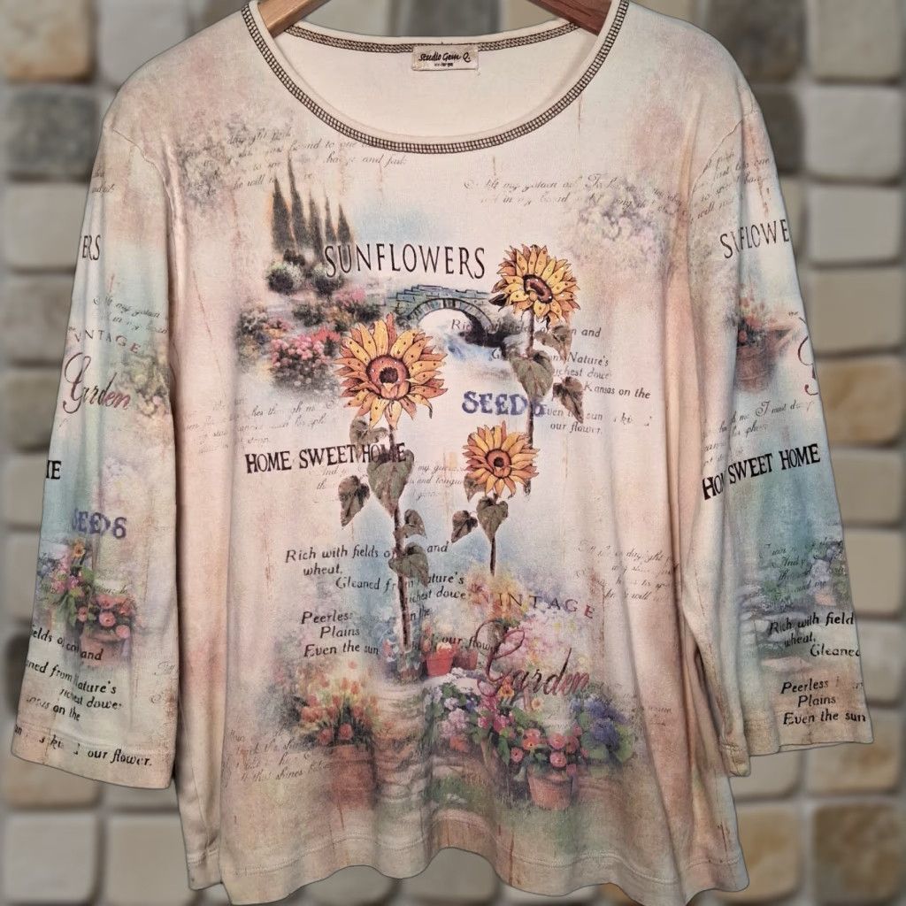 Vintage VINTAGE Studio Gem Sunflower Shirt XXL Beige Floral Knit Top 3/4 Sleeve Studded Casual Womens Size XXL / US 16-18 / IT 52-54 - 1 Thumbnail