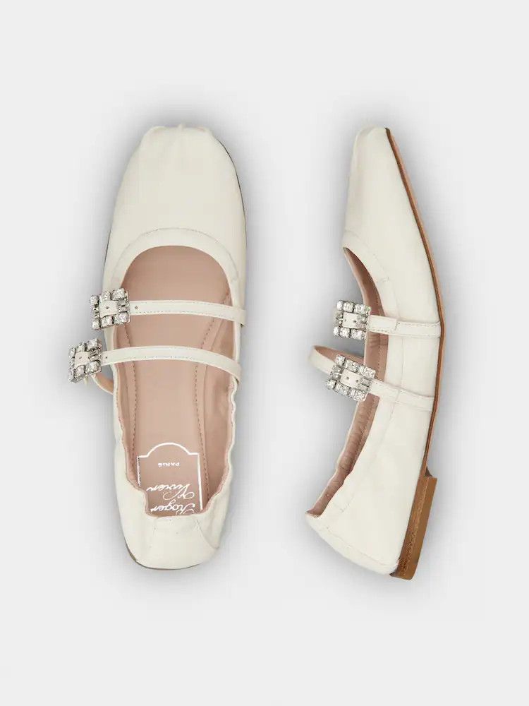 Roger Vivier o1s22i1n0824 Nappa Ballet Strass Buck Flats in White Size US 9 / IT 39 - 4 Thumbnail