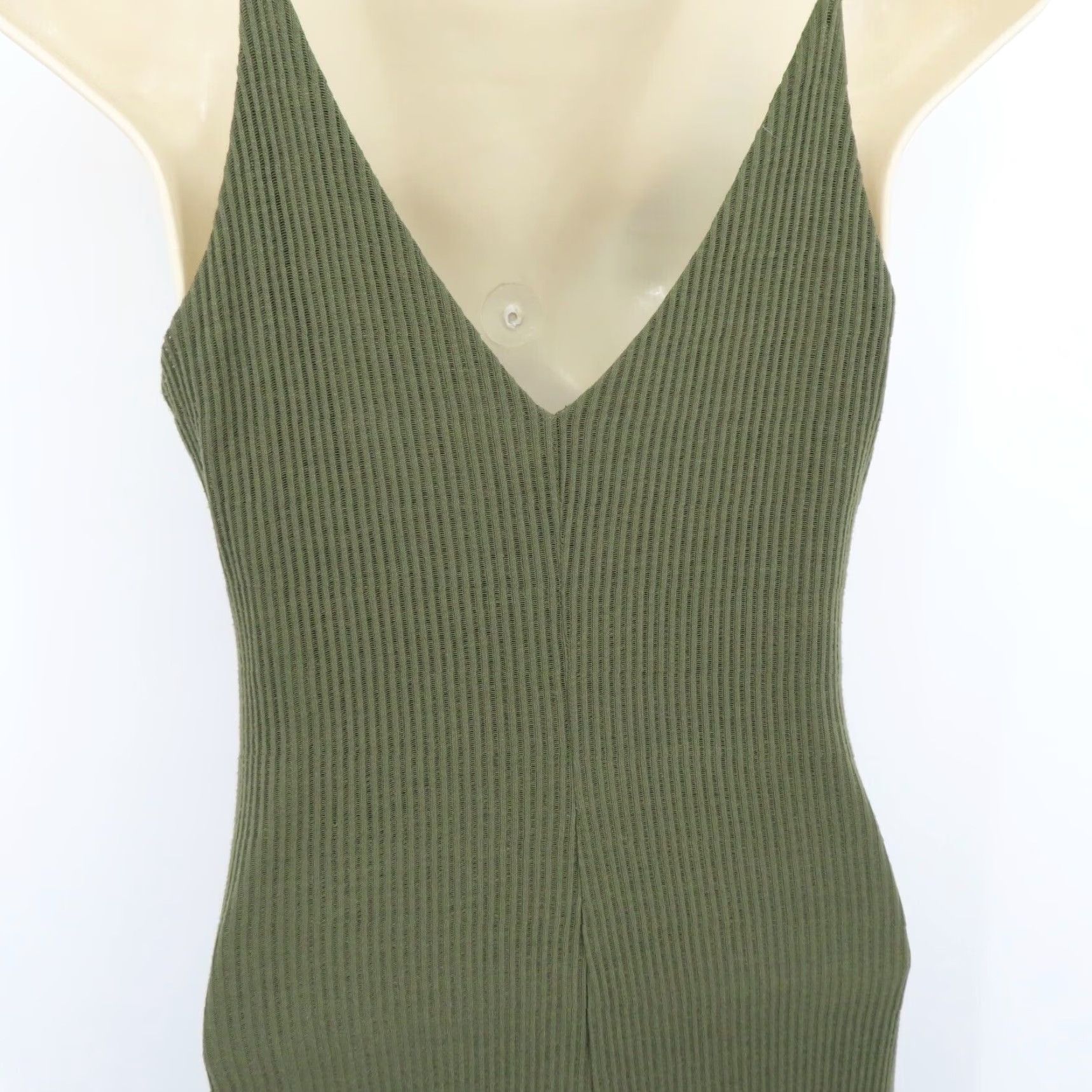 Express Express Womens Medium Green Ribbed Stretch Spaghetti Strap V Neck Midi Dress Size M / US 6-8 / IT 42-44 - 4 Thumbnail