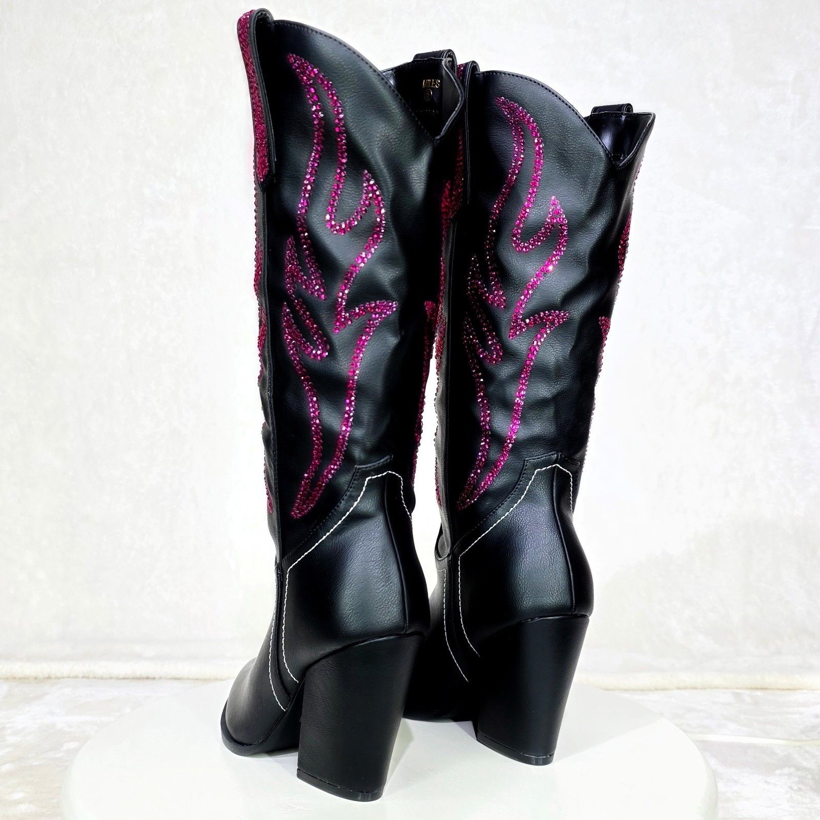 Other So Me Mileage Pink Rhinestone Design Black Western Cowgirl B Size US 7 / IT 37 - 5 Thumbnail