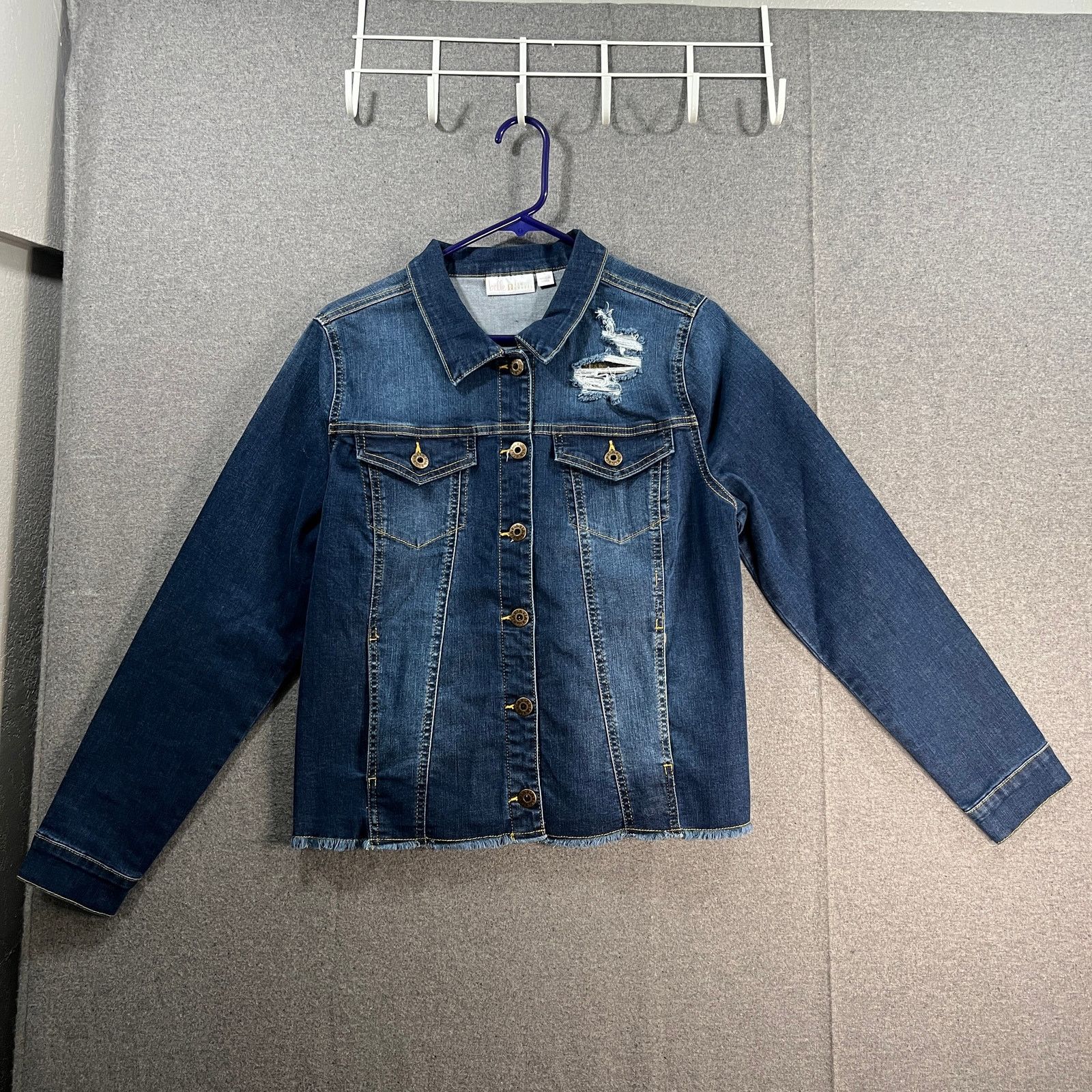 Other Belle by Kim Gravel Distressed Denim Jacket with Frave Size S / US 4 / IT 40 - 1 Thumbnail