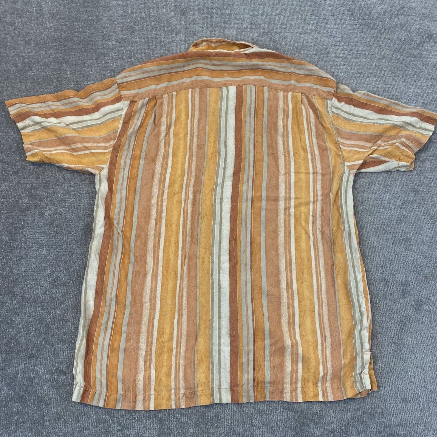 Tommy Bahama TOMMY BAHAMA Shirt Mens L Orange Striped Floral 100% Silk Hawaiian Button Up Size US L / EU 52-54 / 3 - 7 Thumbnail