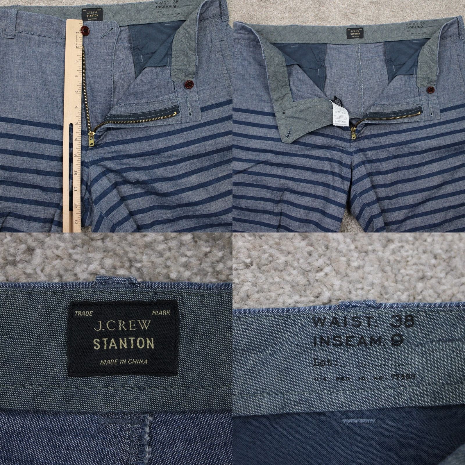 J.Crew J.CREW Stanton Shorts Mens 38 Blue Striped Chino Flat Front Cotton 9" inseam Size US 38 / EU 54 - 8 Thumbnail