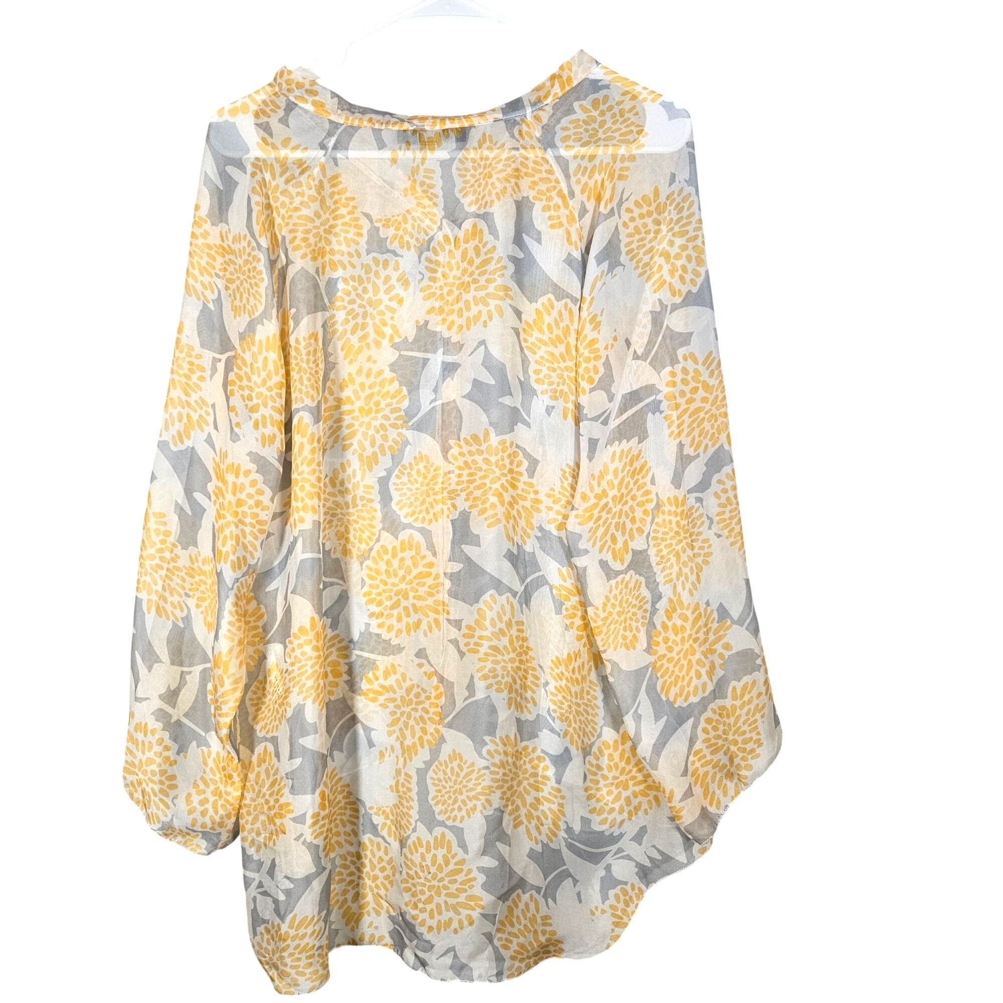 Other Italian Silk Floral Blouse XL Yellow Gray Sheer Resort Coast Size XL / US 12-14 / IT 48-50 - 11 Thumbnail