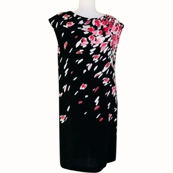Loft Ann Taylor Loft Womens Black Pink Floral Cap Sleeve Knee Len Size S / US 4 / IT 40 - 1 Thumbnail