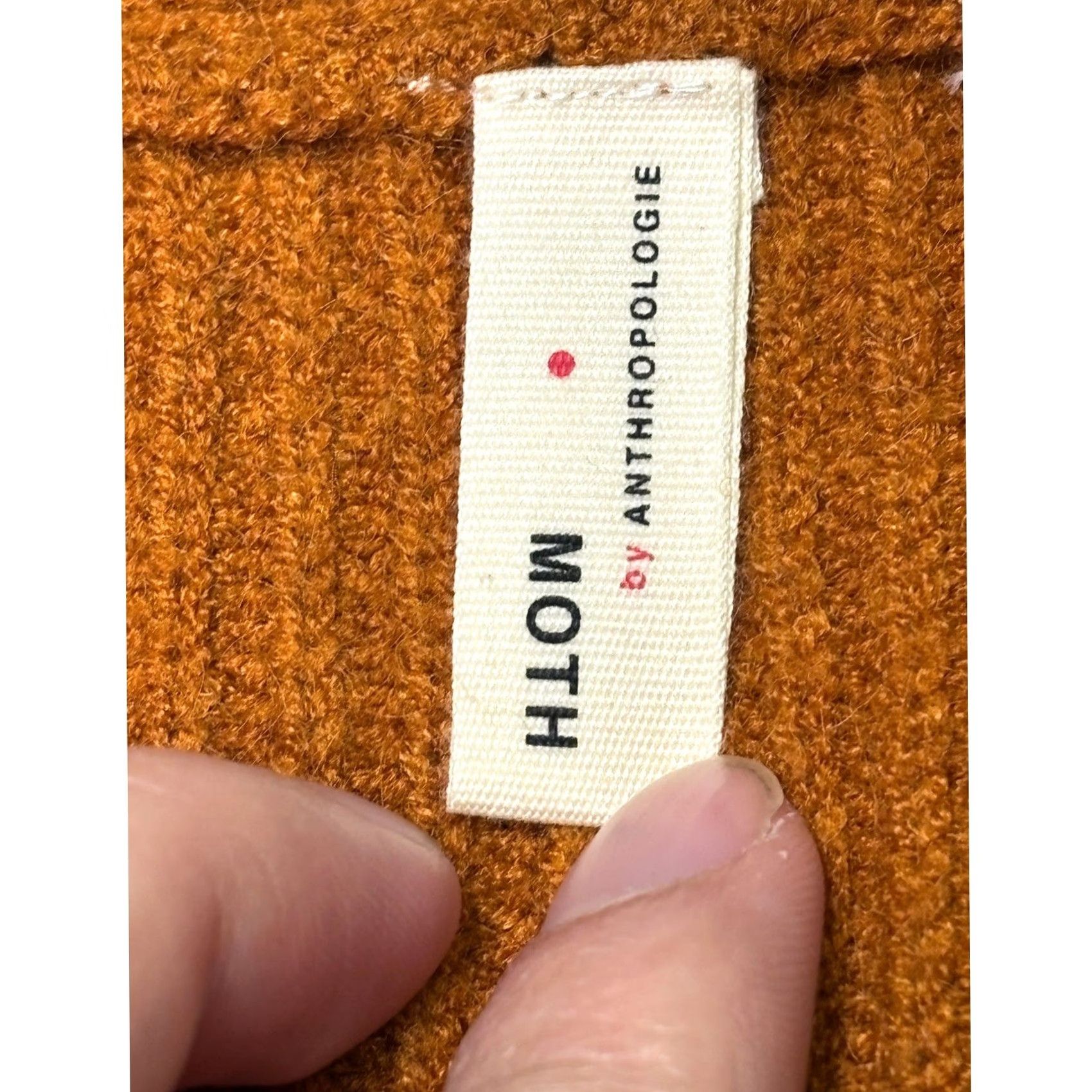 Anthropologie MOTH Anthropologie Burnt Orange Ribbed Tie Front V-Neck Sweater XS Ladies Knits Pullover Long Sleeve Knit Fall Winter Spring Casual Womens Size XS / US 0-2 / IT 36-38 - 3 Thumbnail
