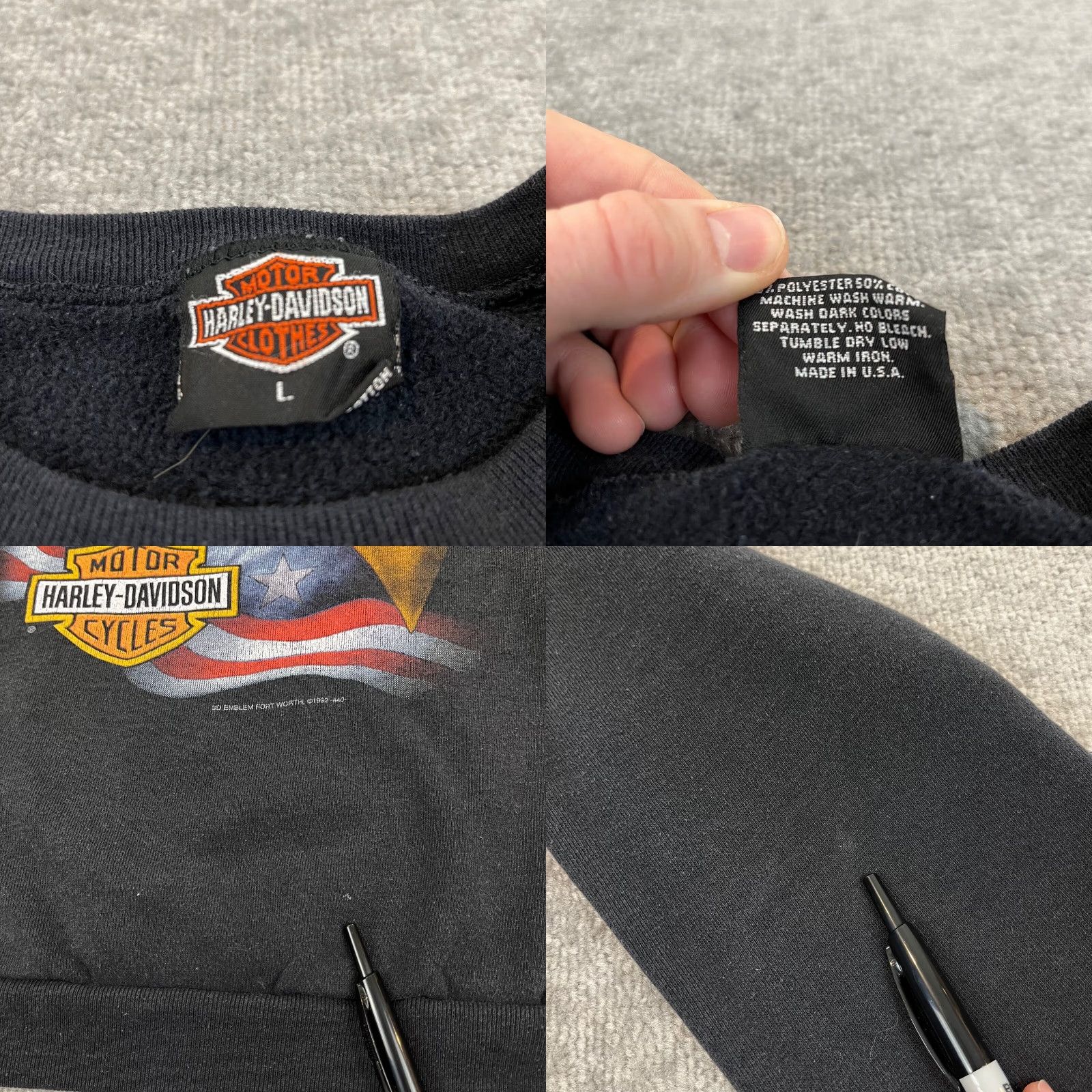 Harley Davidson Vintage Harley-Davidson Sweatshirt Men Large Motorcycle Eagle 3D Emblem 90s 1992 Black Size US L / EU 52-54 / 3 - 8 Thumbnail
