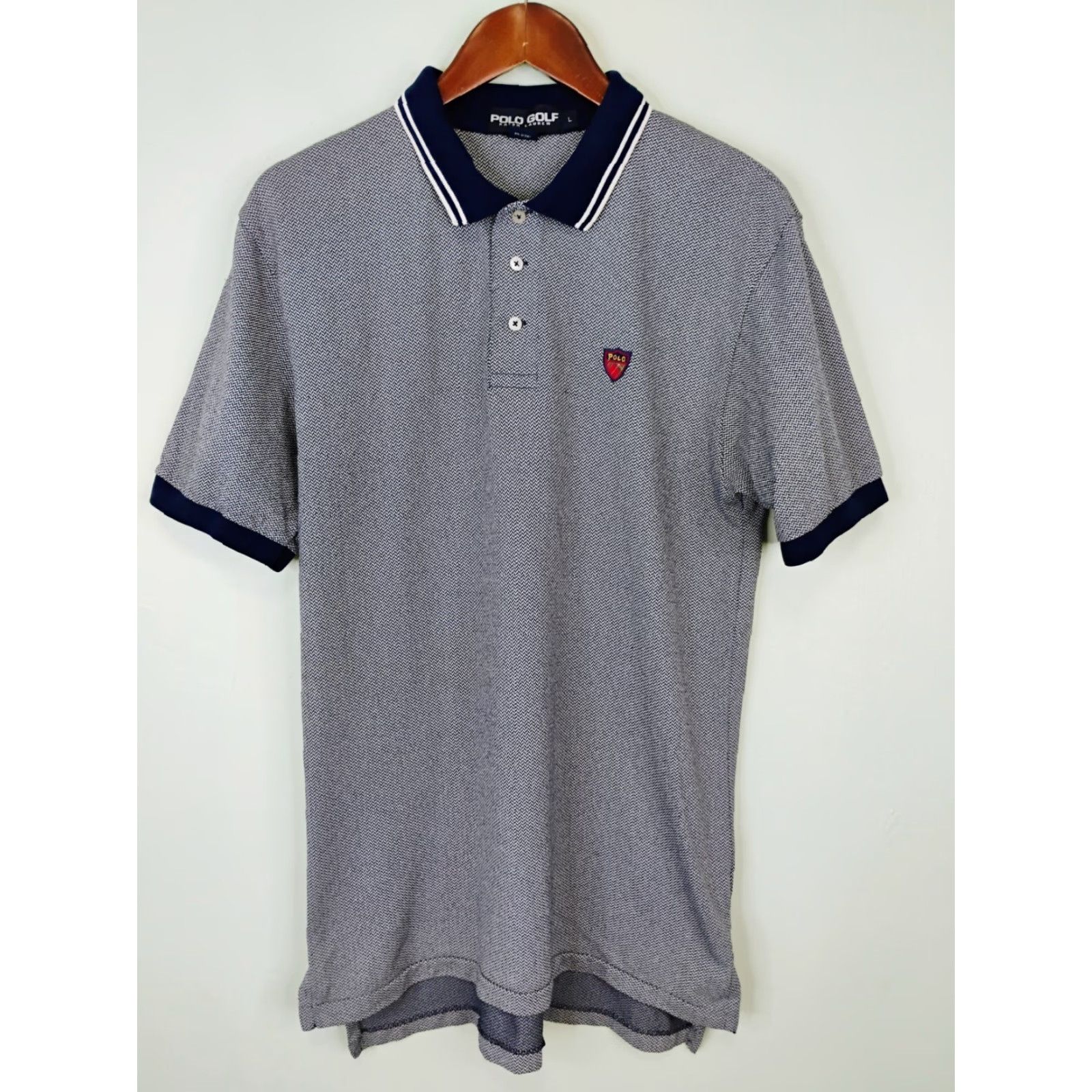 Ralph Lauren VINTAGE Polo Ralph Lauren Golf Short Sleeve Polo Shirt Mens Large Herringbone Blue Size US L / EU 52-54 / 3 - 3 Thumbnail