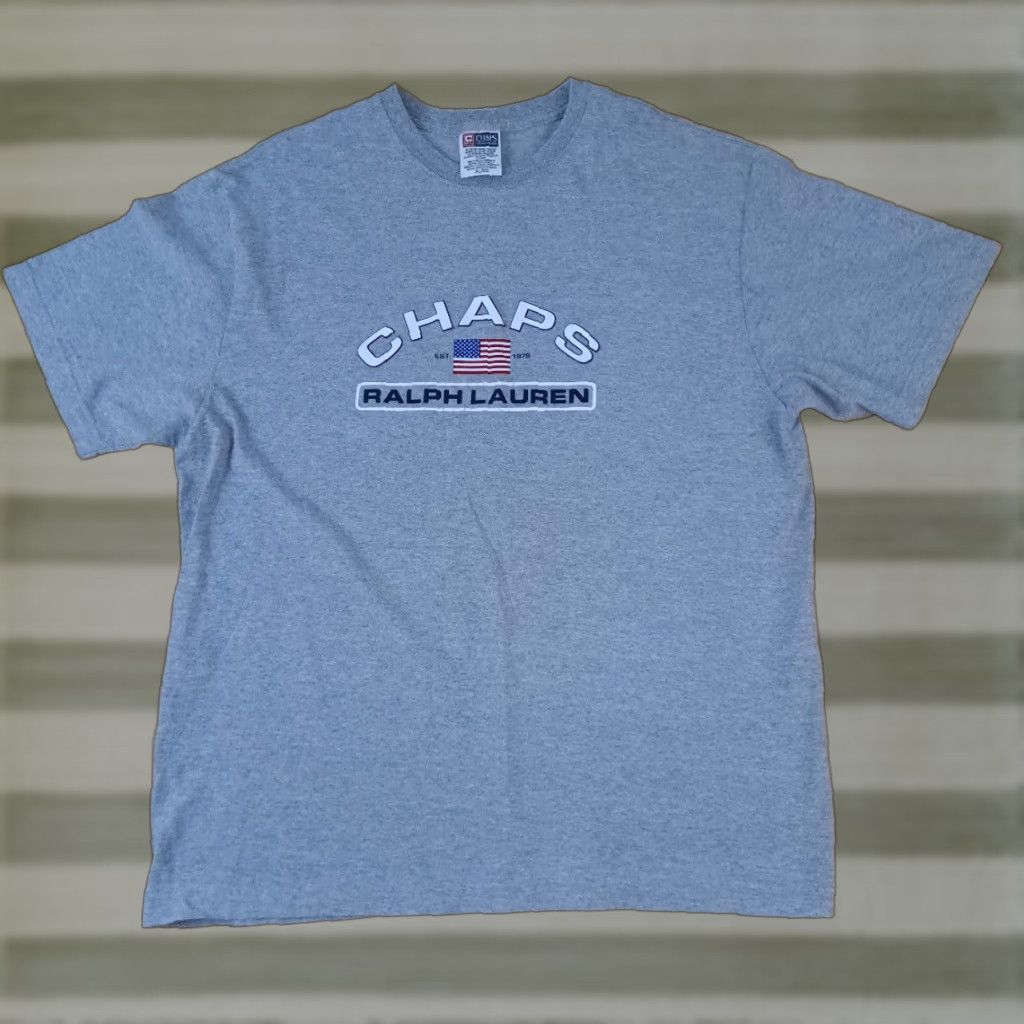 Chaps VINTAGE Chaps Ralph Lauren Flag Grey Printed T-Shirt XL Shirt Unisex Adults Short Sleeve Gray 29in 24in pit to pit Size US XL / EU 56 / 4 - 1 Thumbnail