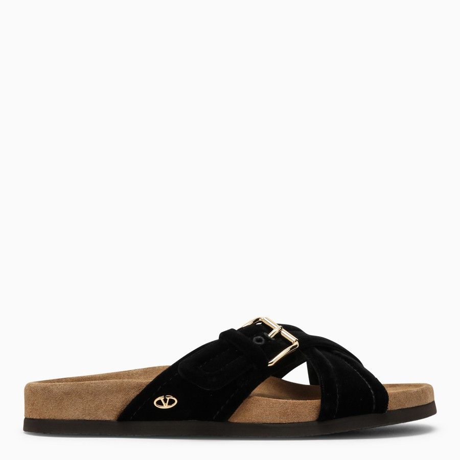 Valentino o1d2blof1024 Velvet Slide in Black Size US 6 / IT 36 - 1 Thumbnail