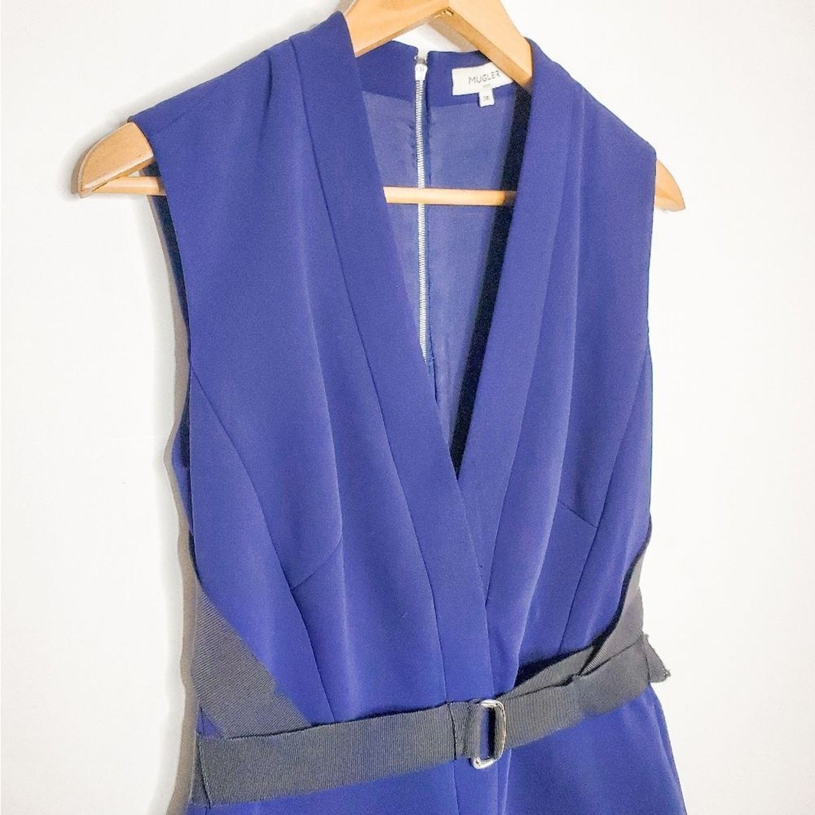 Mugler Mugler Blue Bonded Tailor A Line Belted Dress Size 38 US 6 Size S / US 4 / IT 40 - 3 Thumbnail