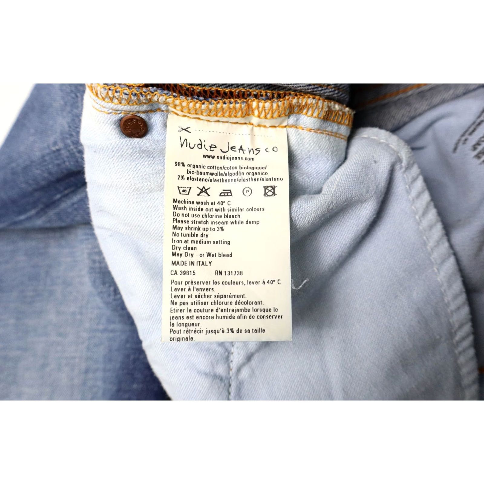 Vintage NUDIE Thin Finn Org. Cloudy Blue Jeans Men's W27/L32 Stretch Blue Size US 27 - 7 Thumbnail