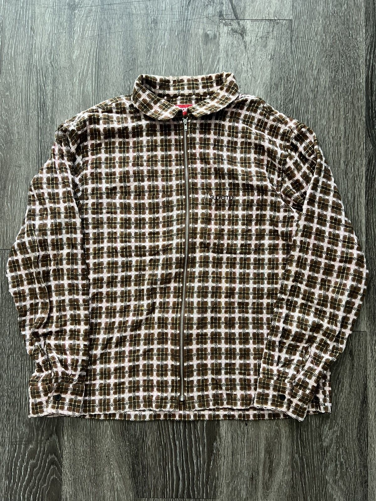 Supreme Supreme Studded Shadow Plaid Zip Up Shirt 'Olive' | Grailed