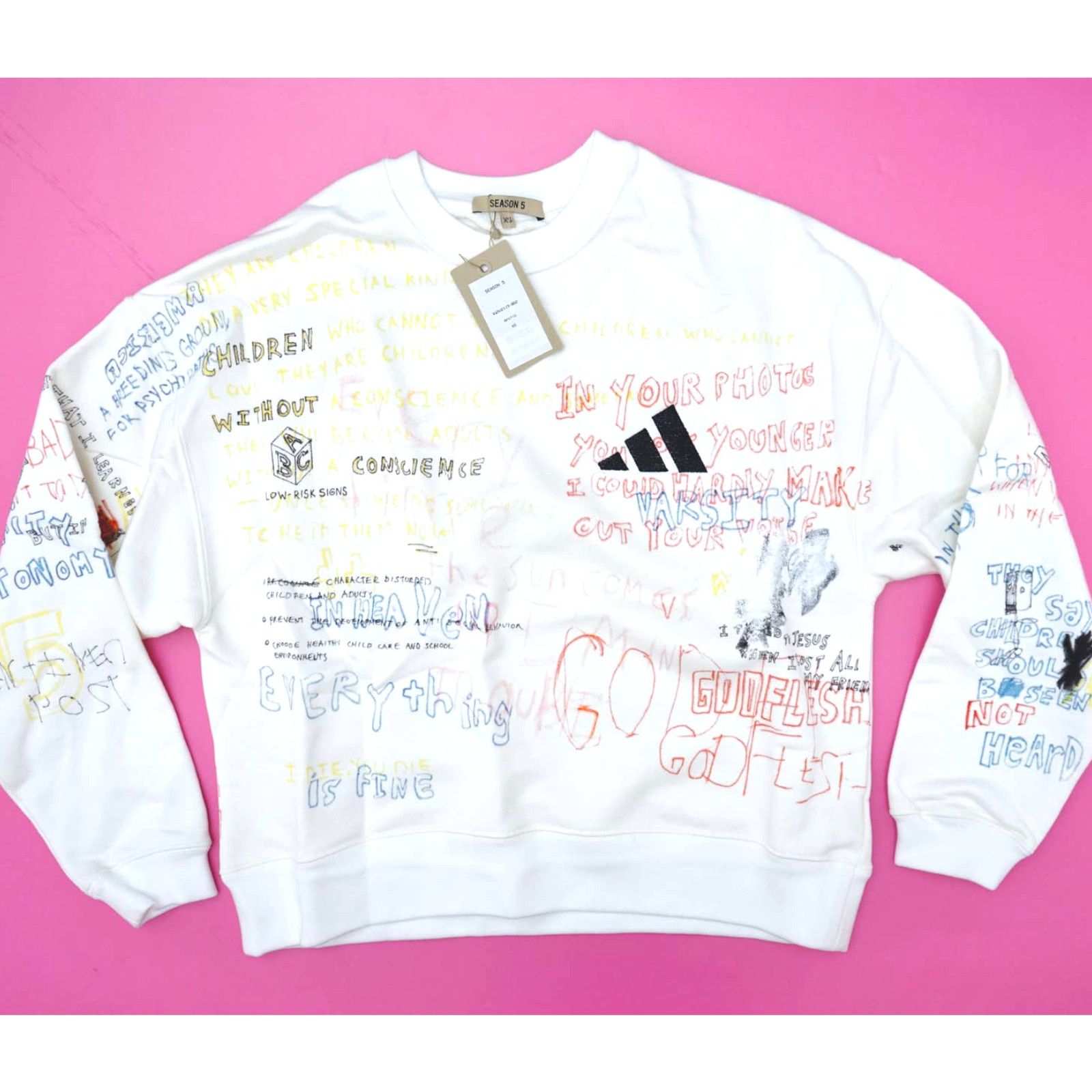 Adidas Yeezy Season 5 Scribble Hand Drawn Pullover XS Tops