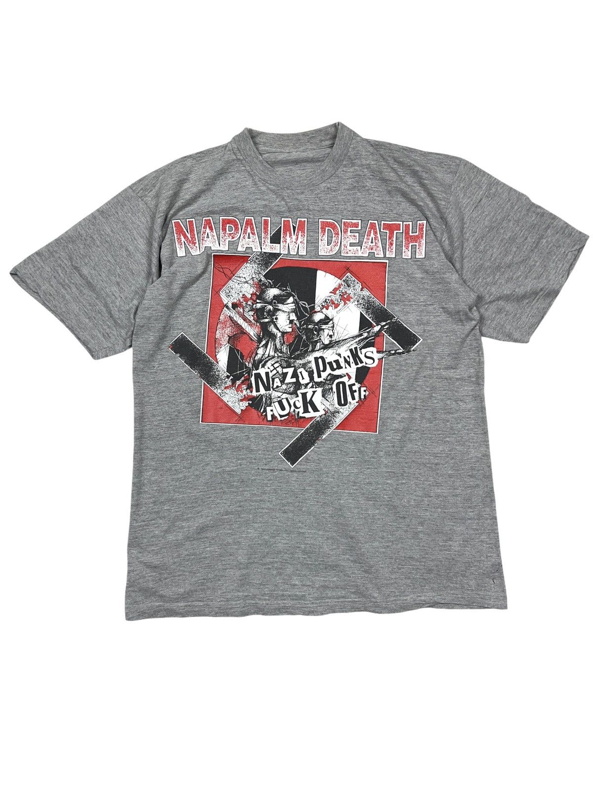 Band Tees × Vintage Vintage 1993 Napalm Death Nazi Punks Fuck Off T-shirt Size US L / EU 52-54 / 3 - 1 Thumbnail