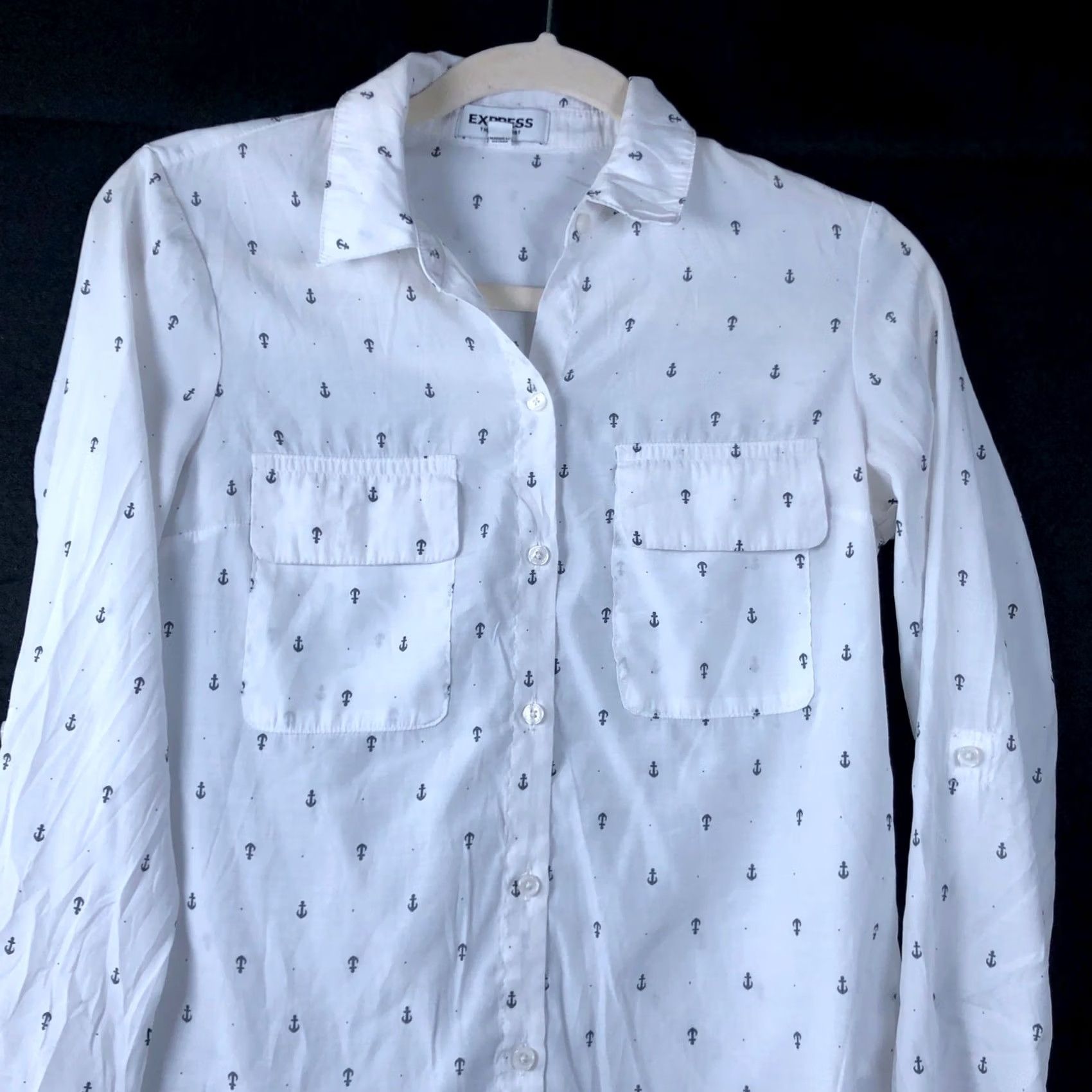 Express Express Womens Shirt White Anchor City Shirt Button Down Roll Tab Sleeve XS Size XS / US 0-2 / IT 36-38 - 2 Thumbnail