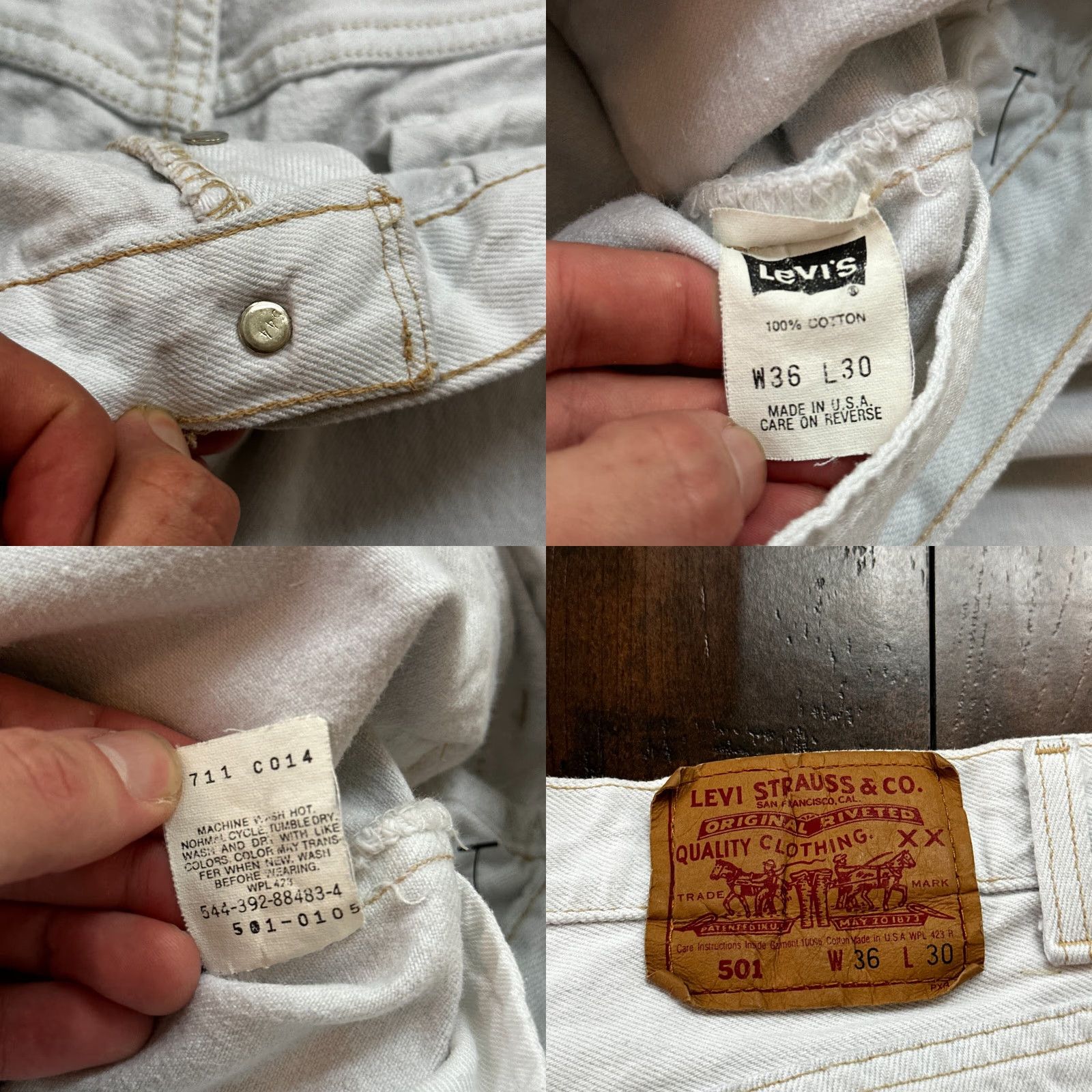 Levi's VINTAGE Levi's 501 Jeans Denim Button Fly 90s Theme Mens Regular 36 White Grey Inseam 30 Vintage Classic Straight 501 XX Size US 36 / EU 52 - 8 Thumbnail