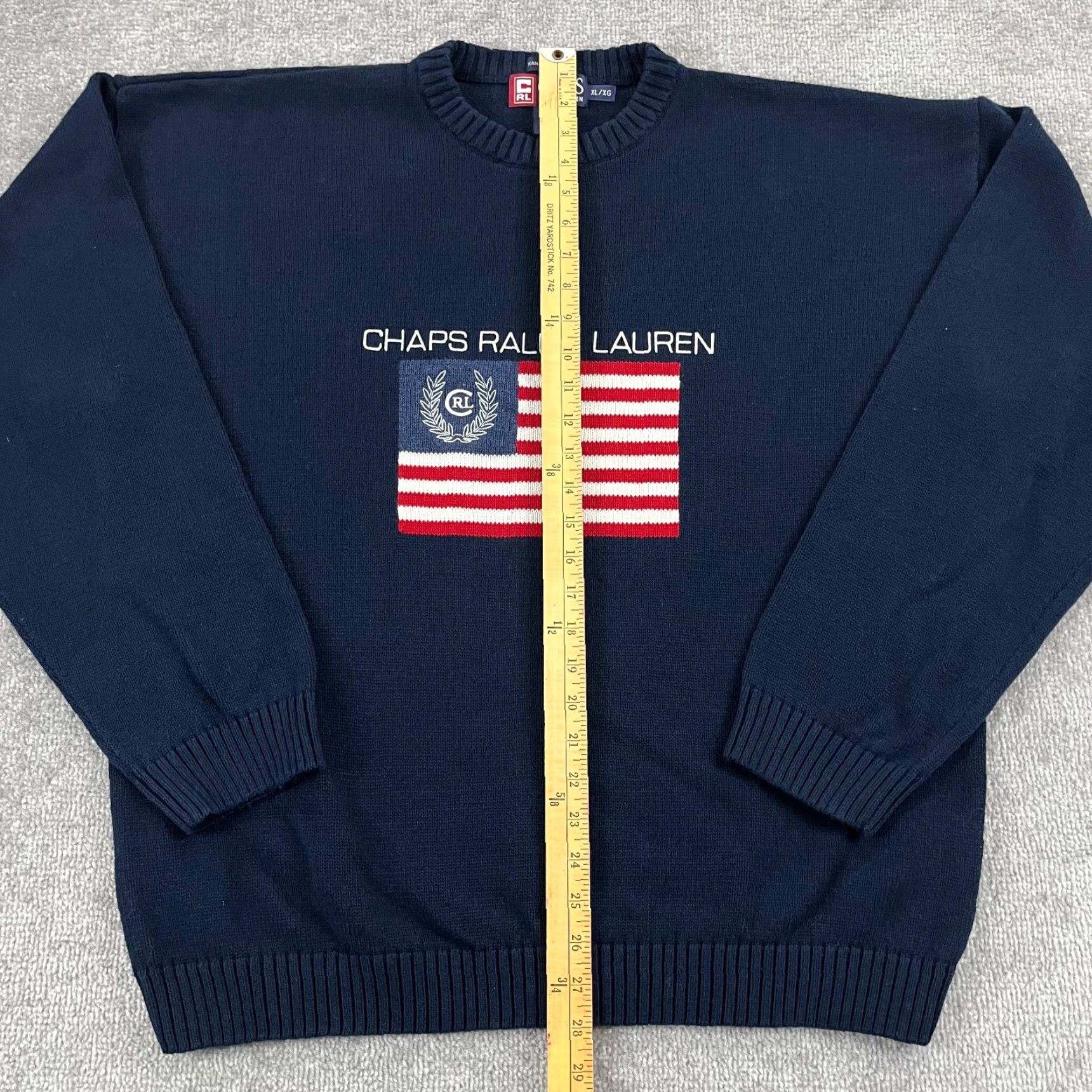Chaps VINTAGE CHAPS RALPH LAUREN Sweater Mens Extra Large Blue USA Flag Hand Knit Pullover Y2K Size US XL / EU 56 / 4 - 4 Thumbnail