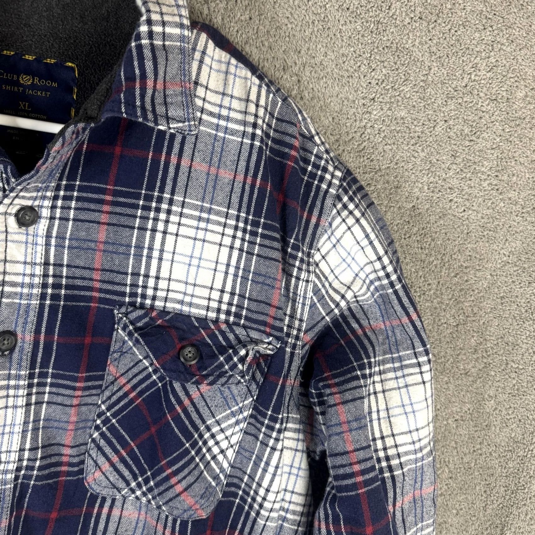 Club Room Club Room Shirt Jacket Mens XL Blue Plaid Flannel Fleece Lined Shacket Jacket Shirt Size US XL / EU 56 / 4 - 4 Thumbnail