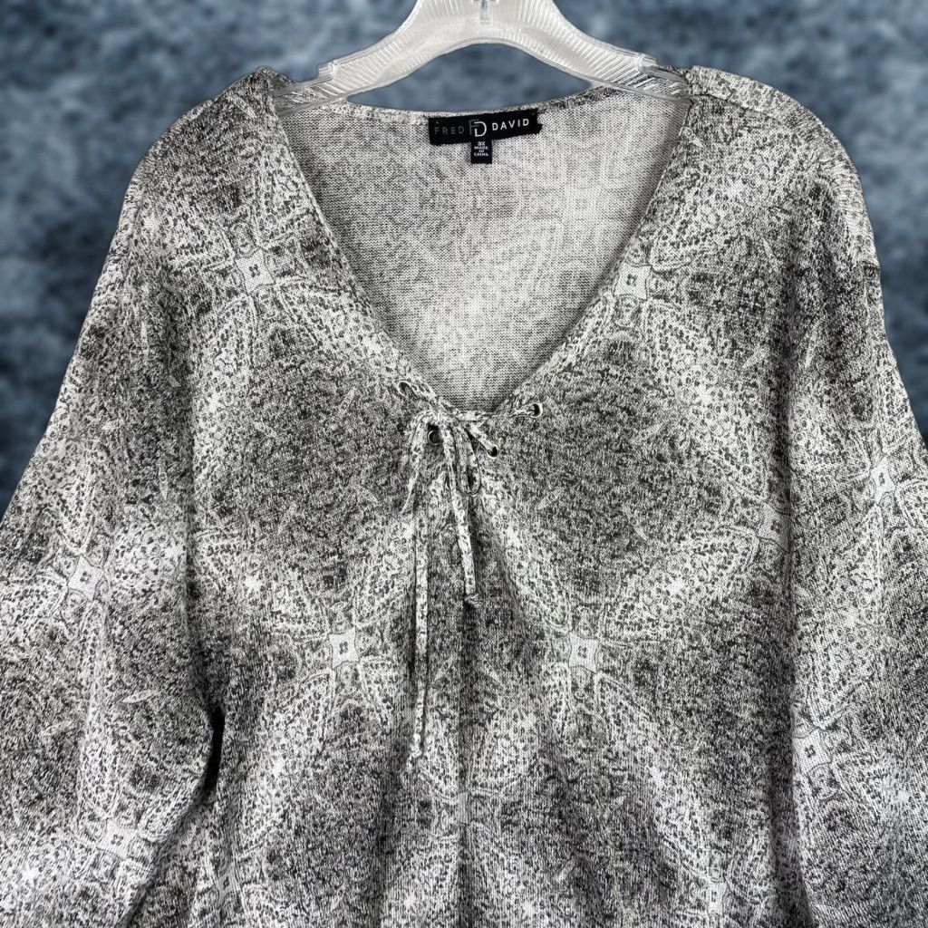 Vintage Fred David Tunic Womens 3X Black White Tie V Neck Fleece Knit Strech Relaxed Size XXL / US 16-18 / IT 52-54 - 1 Thumbnail