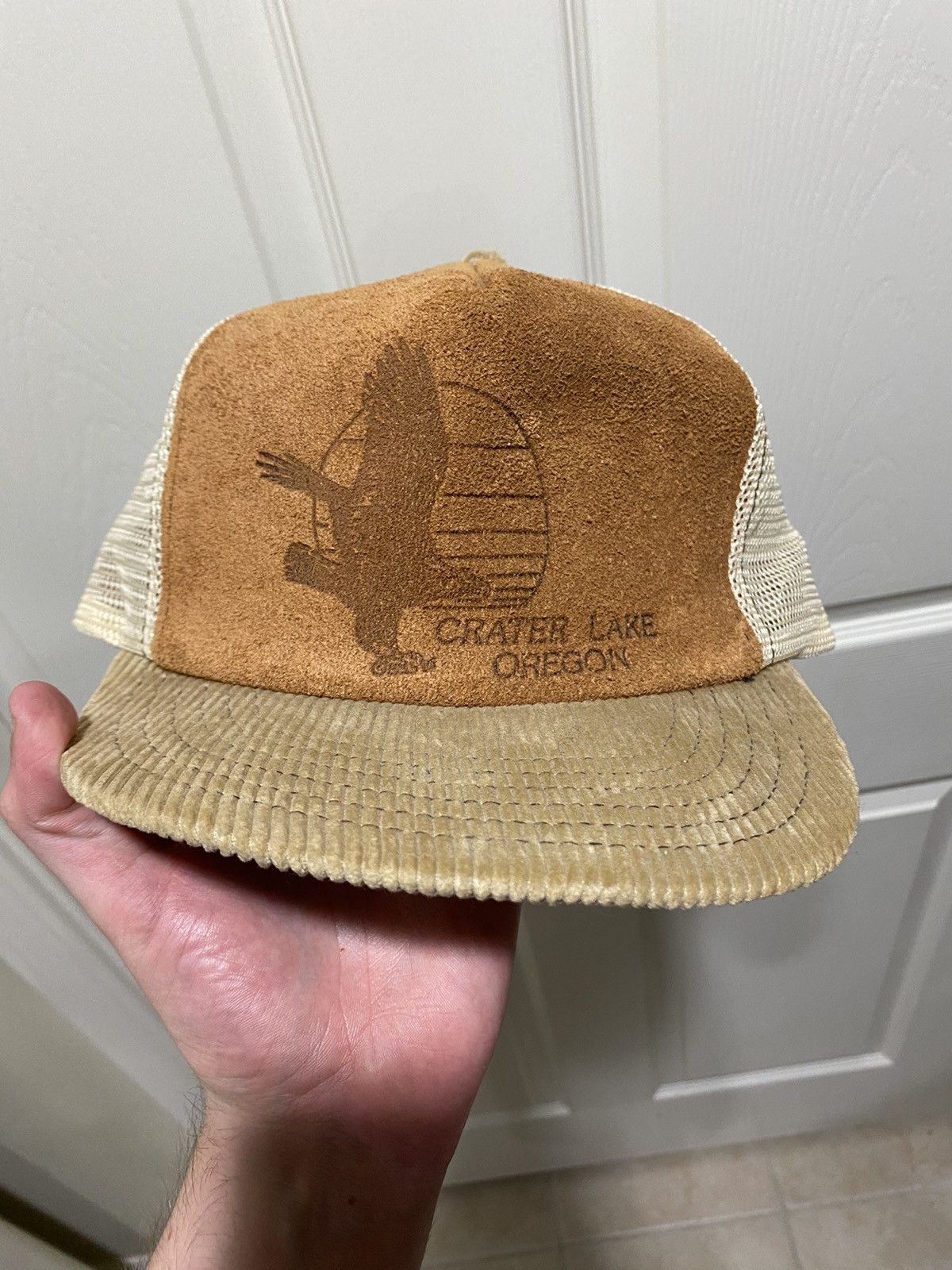 Vintage Vintage 80s Crater Lake Corduroy Trucker Hat Size ONE SIZE - 1 Thumbnail