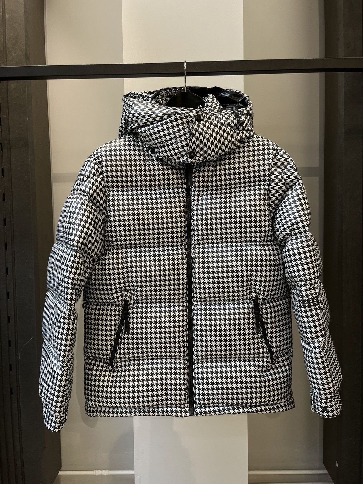 image of Moncler Genius X Fragment Houndstooth Down Jacket, Men's (Size Medium)