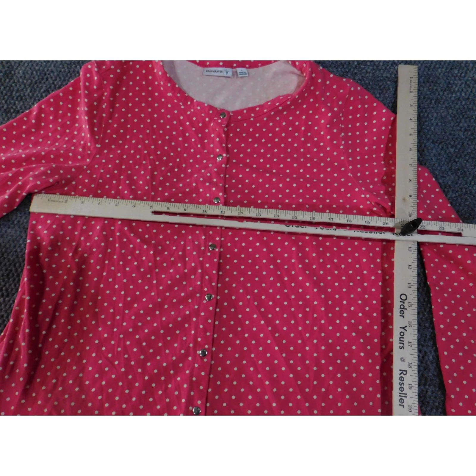 Vintage Susan Graver Shirt Womens Large Pink White Polka Dot Button Front Long Sleeve Size L / US 10 / IT 46 - 7 Thumbnail