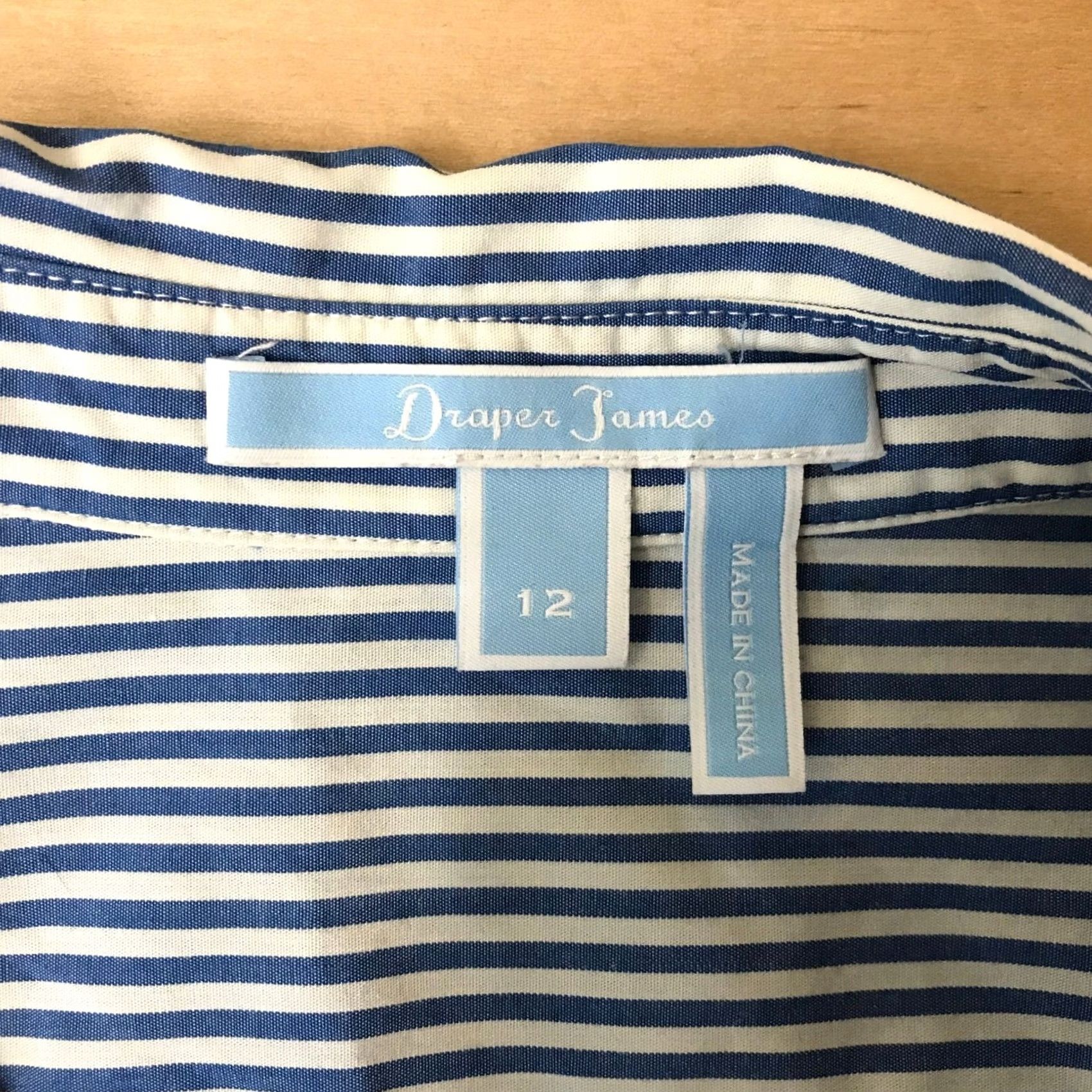 Vintage Draper James Button-Down Shirt Striped Blue White Bell Sleeve Ruffle 100% Cotton 12 Womens Size XL / US 12-14 / IT 48-50 - 7 Thumbnail