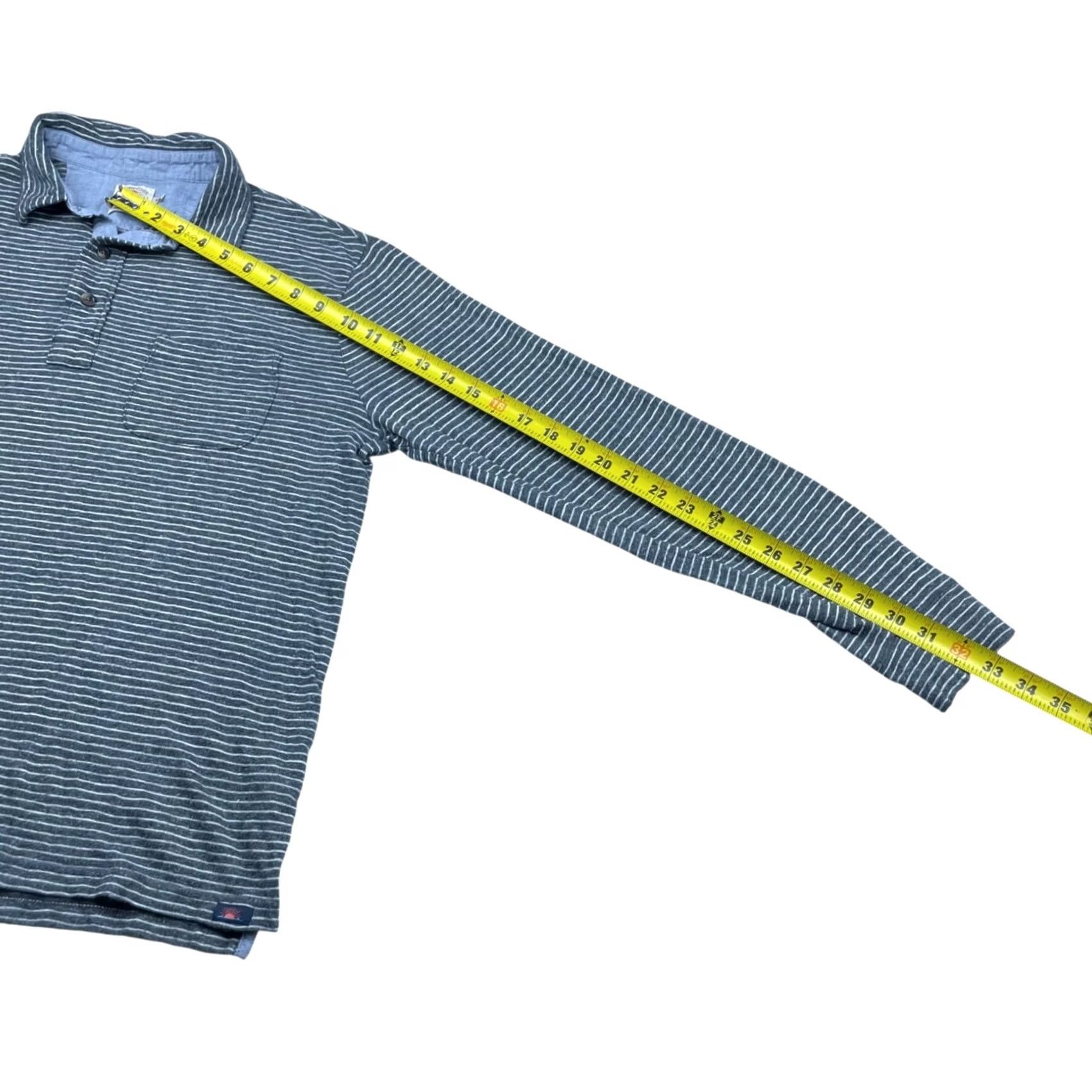 Faherty Faherty Polo Shirt Gray/White Stripe L/S 100% Organic Cotton Medium Men Shirt Size US M / EU 48-50 / 2 - 7 Thumbnail