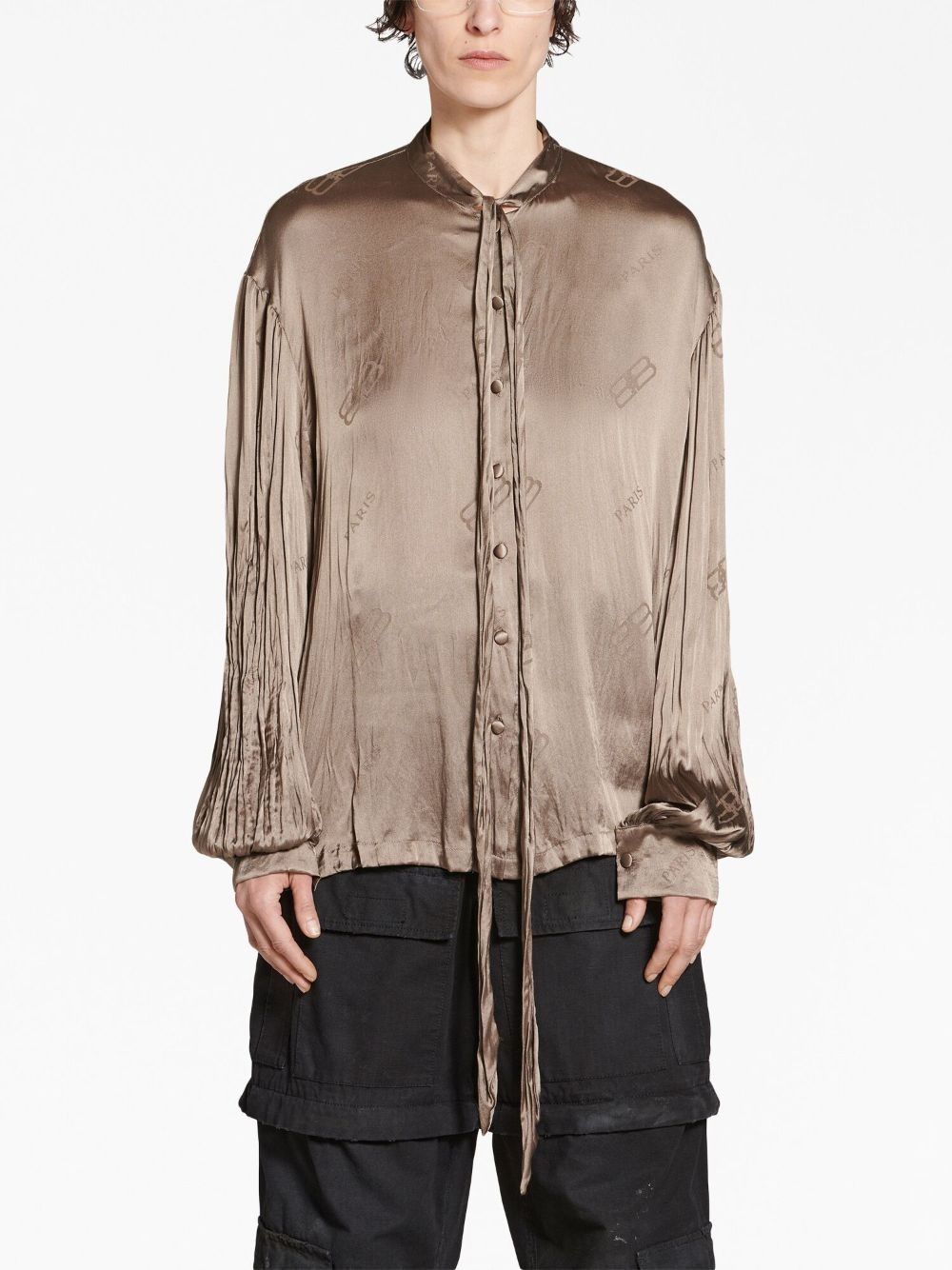 Balenciaga o1bcso1str1124 BB Paris All Over Oversized Blouse in Beige Size XS / US 0-2 / IT 36-38 - 5 Thumbnail