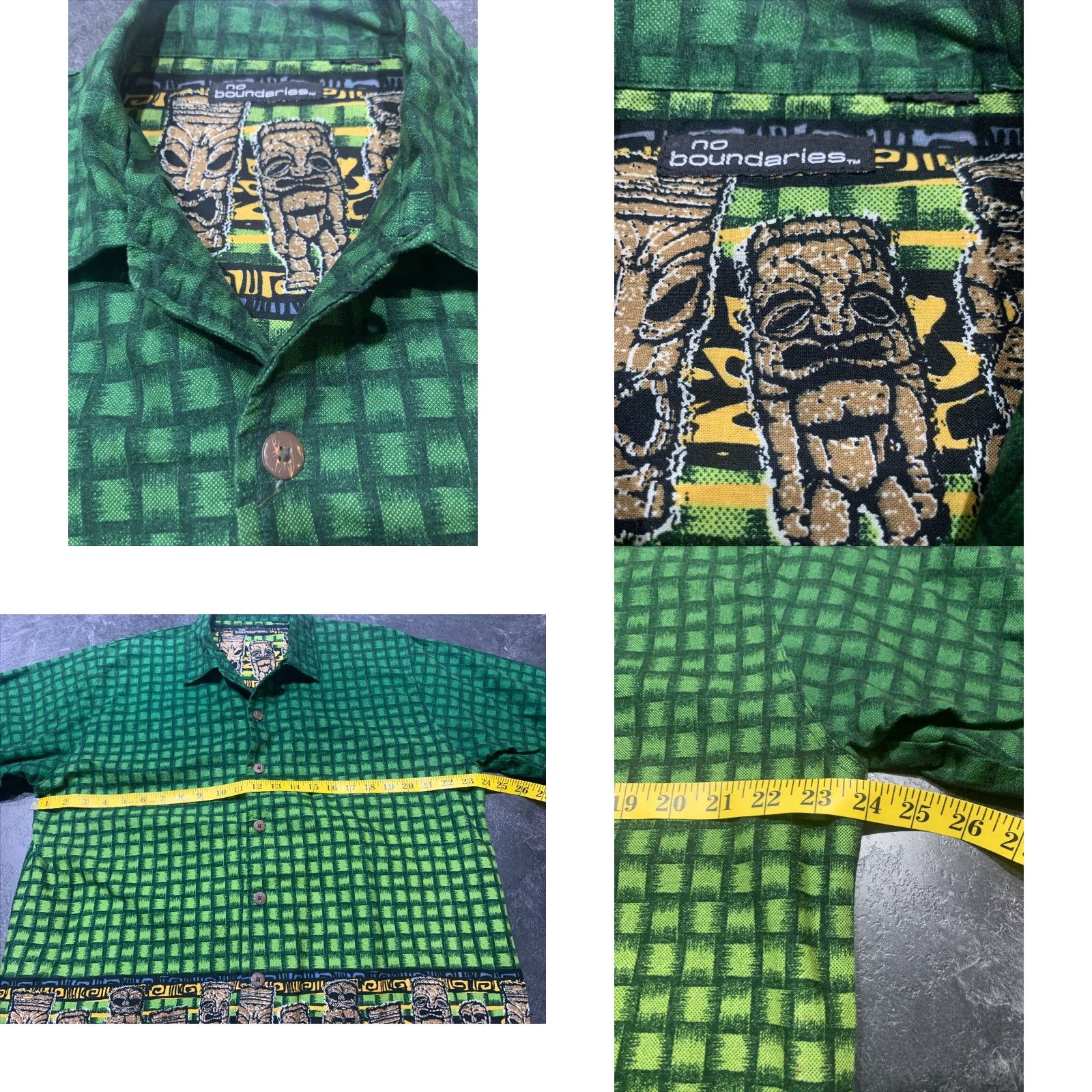 Vintage VINTAGE No Boundaries Hawaiian Shirt Mens Green Aztec Tribal Cotton Button-Up Short Sleeve Large Size US L / EU 52-54 / 3 - 8 Thumbnail