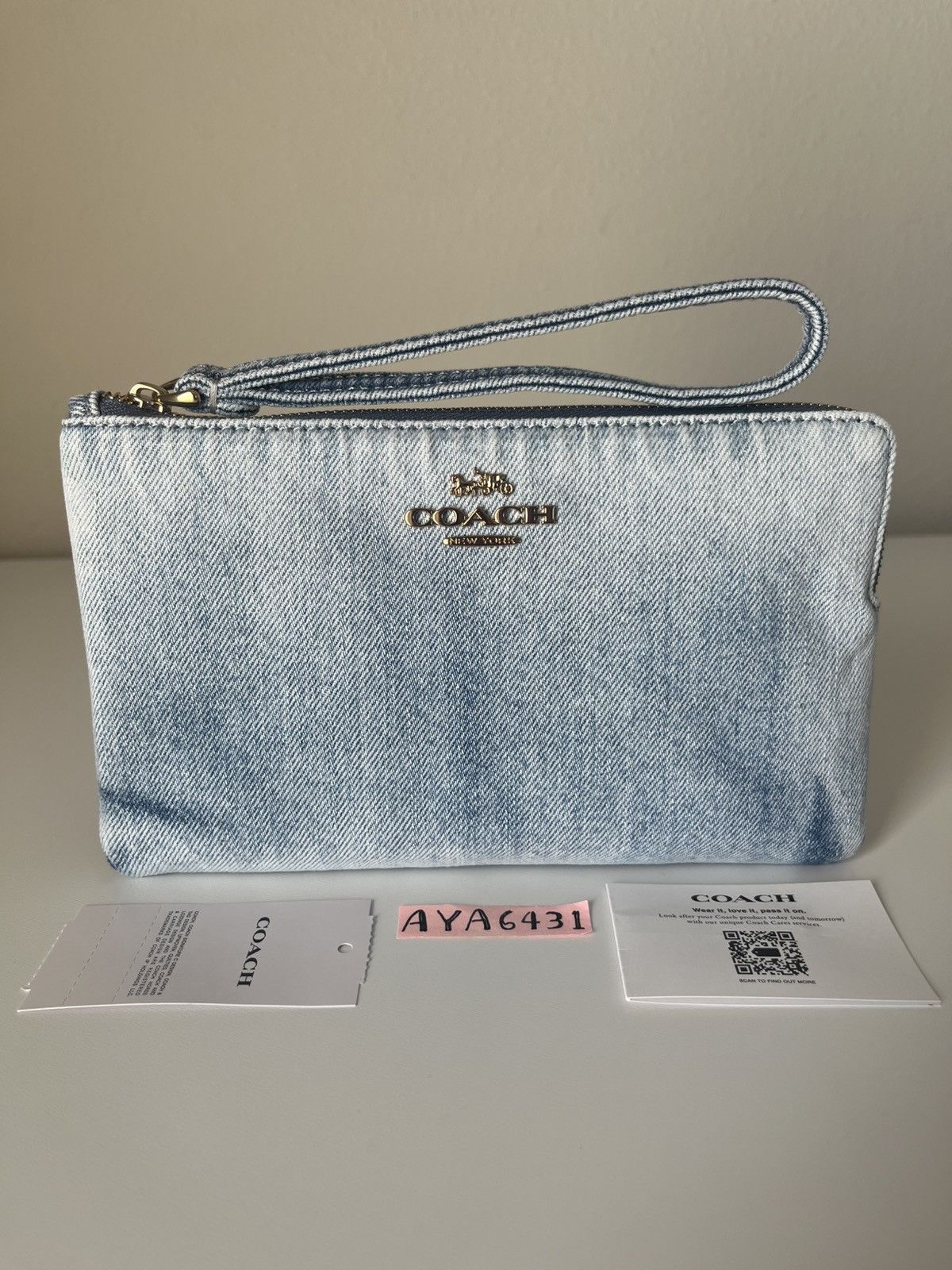 Coach Coach Large Corner Zip Wristlet In Loved Denim Size ONE SIZE - 1 Thumbnail