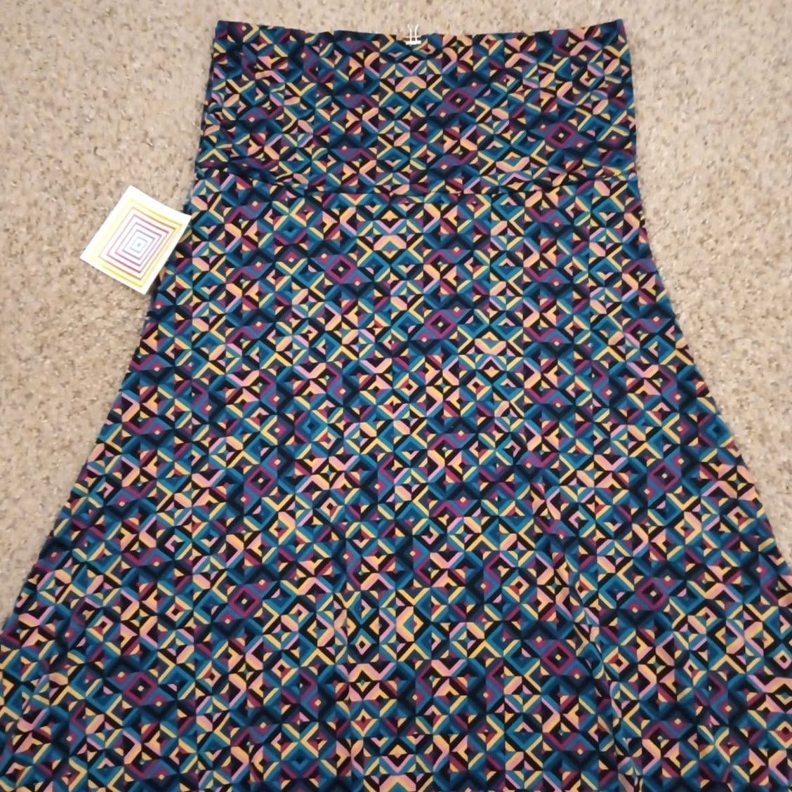 Vintage LuLaRoe Maxi Skirt Small Blue Pink Yellow Geometric Pull On Long New Size 28" / US 6 / IT 42 - 7 Thumbnail