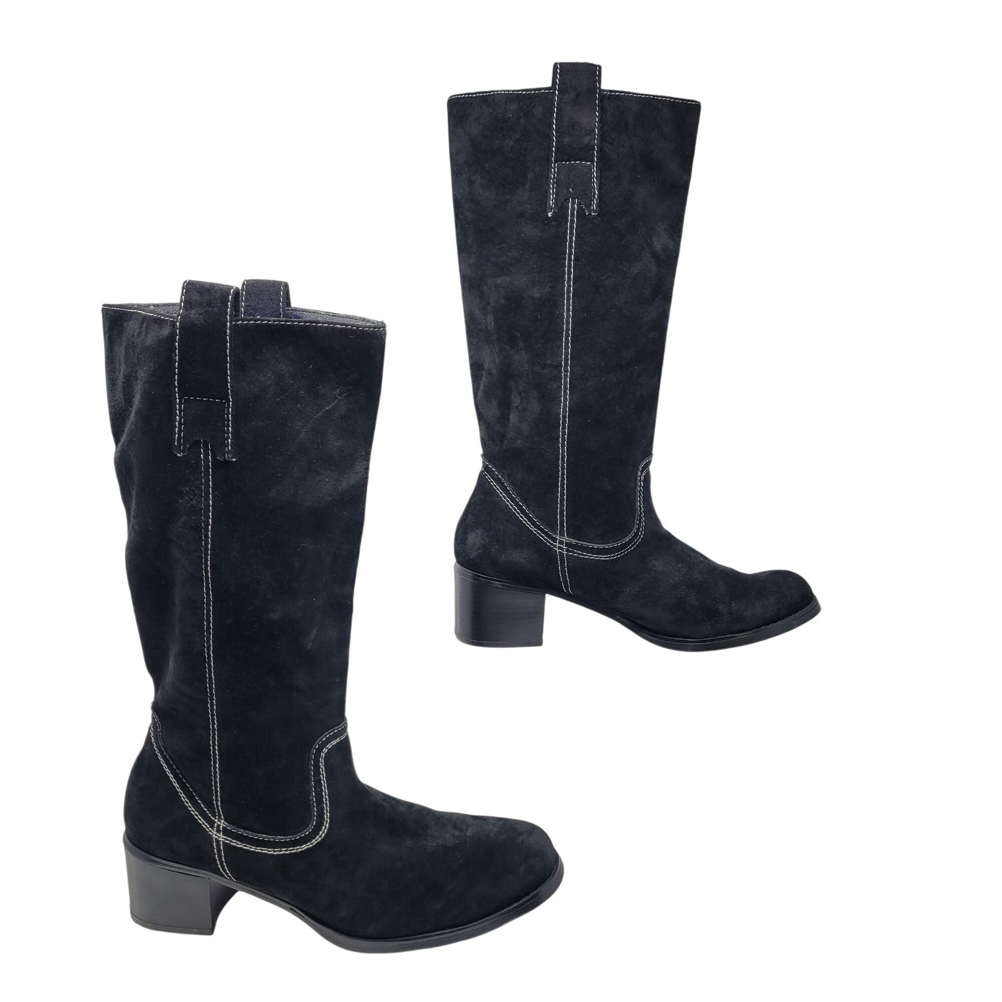 Vintage Vintage Black Suede Leather Knee High Cowboy Boots 10 White Size US 10 / IT 40 - 6 Thumbnail