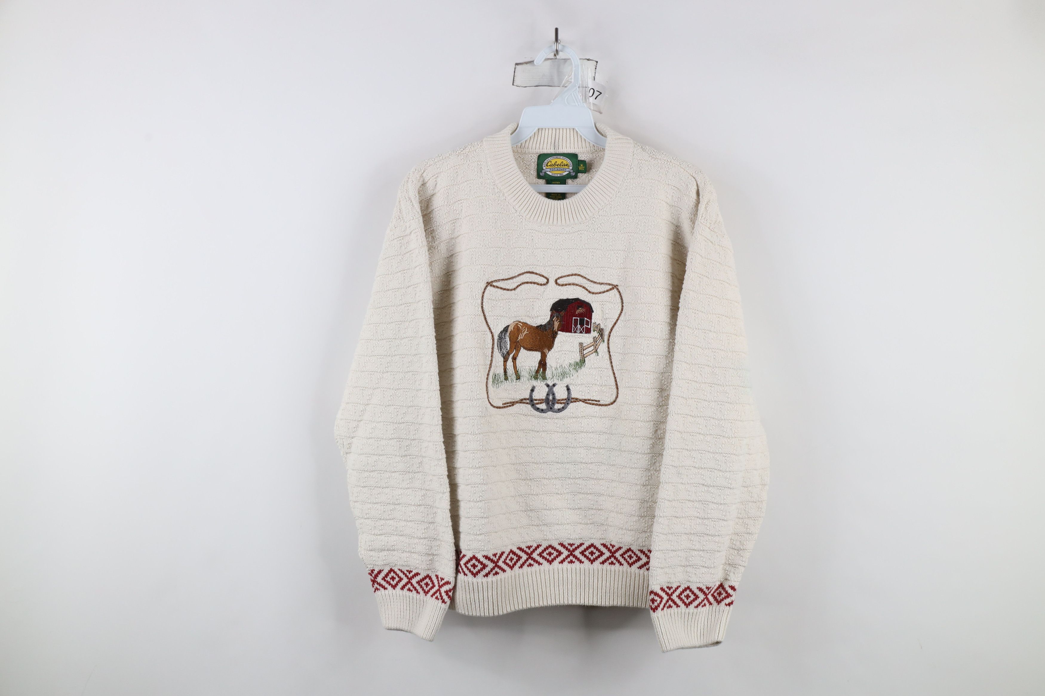 Cabelas × Vintage Vintage 90s Cabelas Horse Equestrian Knit Sweater Cream Size M / US 6-8 / IT 42-44 - 1 Thumbnail