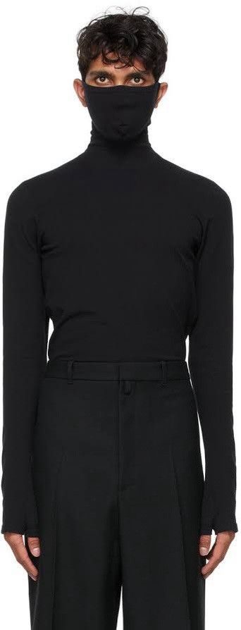 image of Balenciaga Unisex Turtle Neck Stretch Sweater W/ Thumb Hole in Black, Men's (Size XS)