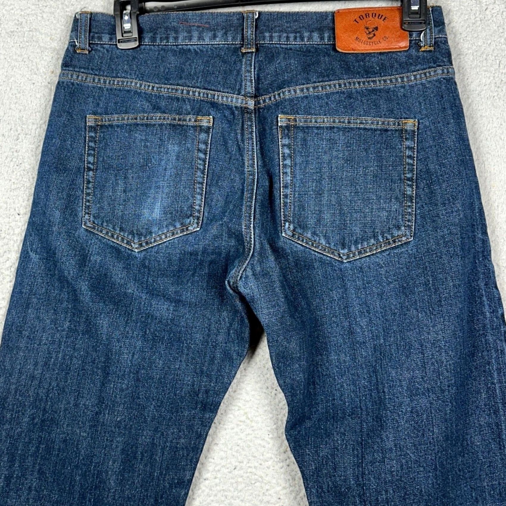 Vintage Torque Motorcycle Co. Mens Jeans Straight Blue Distressed 5 Pocket EUC Regular Inseam 28.5 Size US 32 / EU 48 - 3 Thumbnail